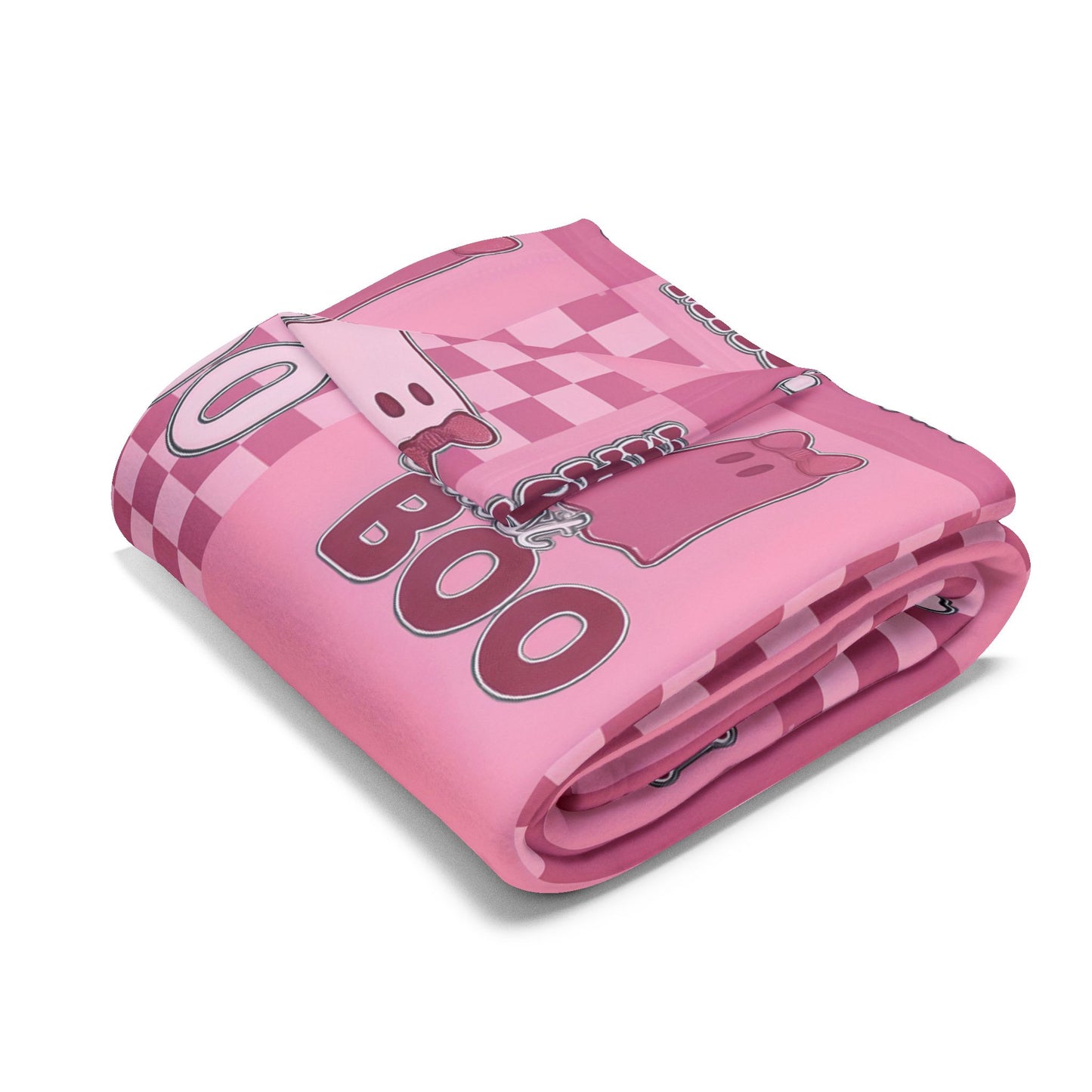 Cutest Boo Pink Ghost Blanket, This soft and fluffy throw features charming ghosties dancing across a playful pink canvas, making it the perfect snuggle blanket for cozy nights in.