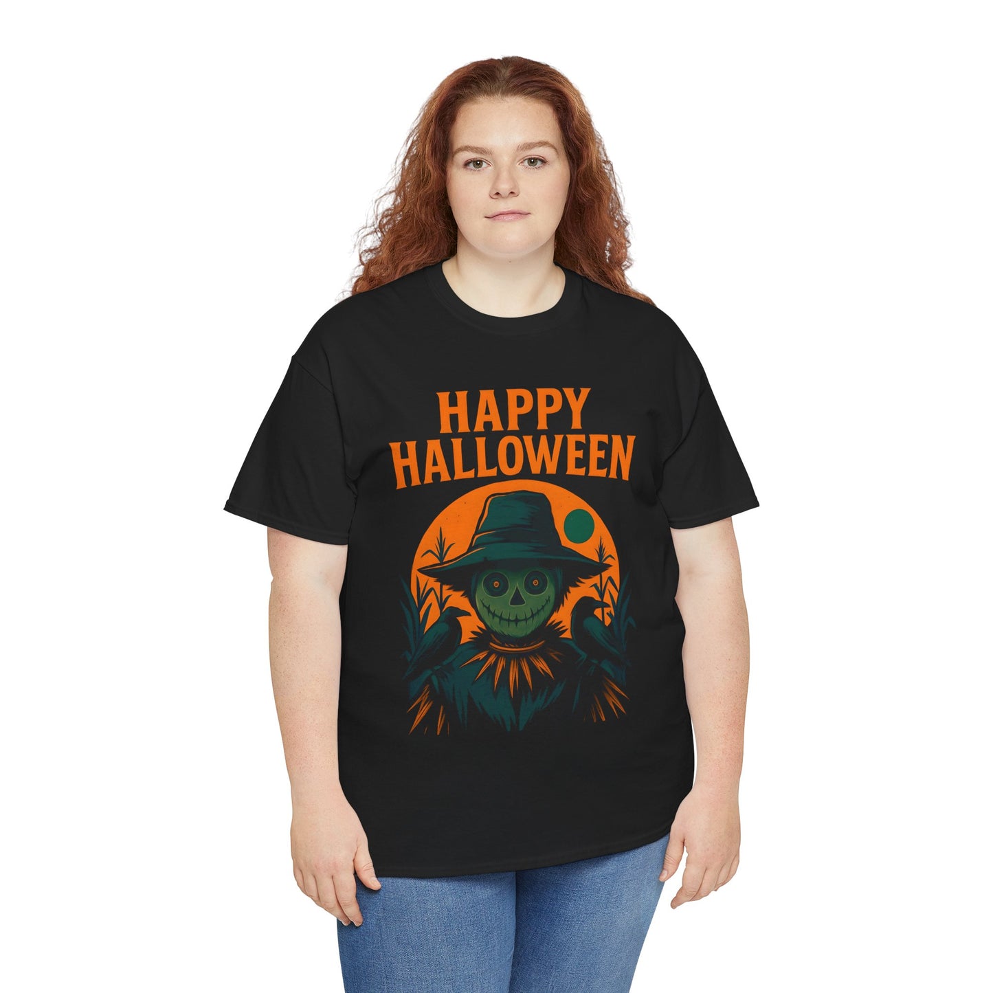 Halloween Scarecrow Tee, With its eye-catching Halloween design featuring a spooky scarecrow, this shirt brings a fun, festive vibe to your wardrobe.