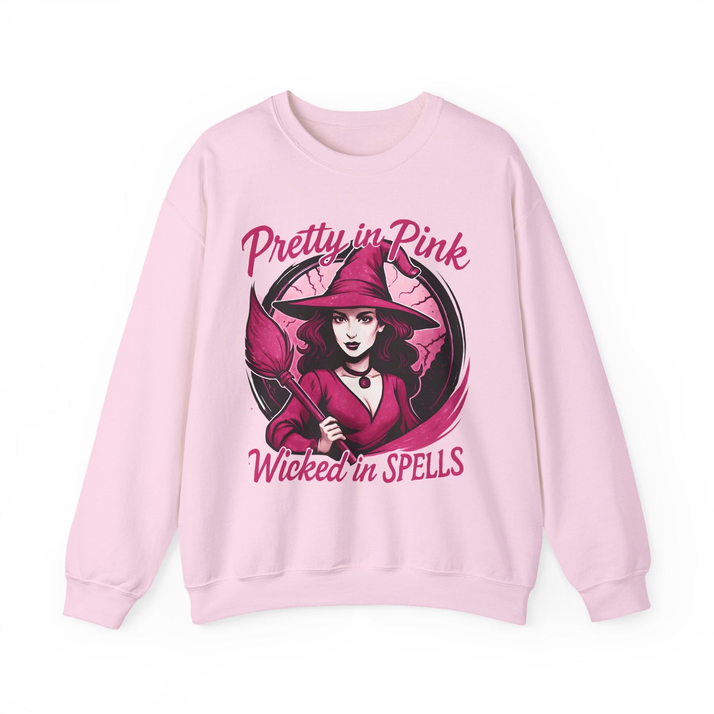 Pretty in Pink Witchy Sweatshirt, a unique twist to your girly Halloween ensemble, with a sprinkle of glitter witch vibrance.