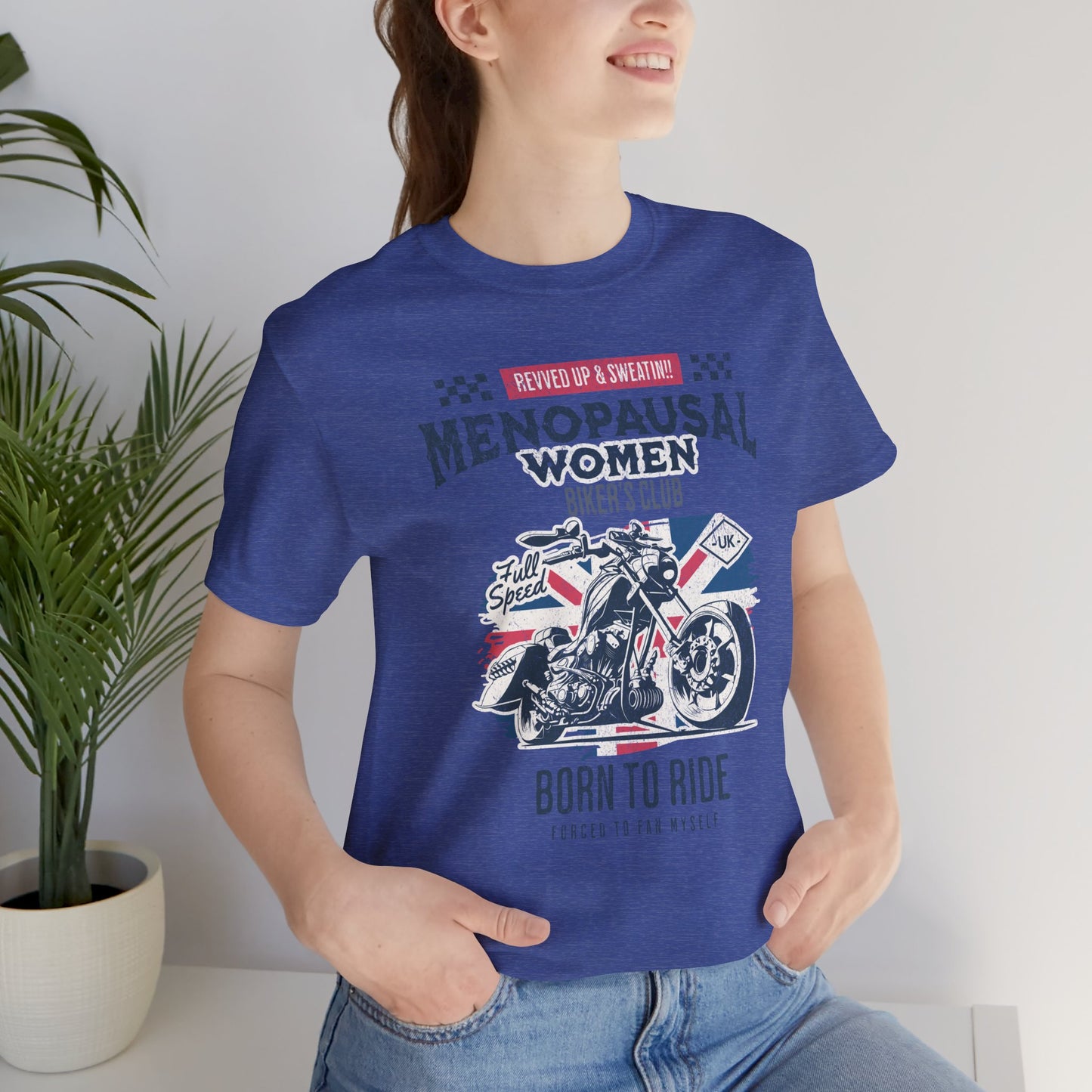 Menopausal Women's Biker Club T-Shirt, Menopause Humor Shirt, Female Biker Tee, Motorcycle Mom Gift, Moto Mama Shirt, Union Jack, Biker Babe