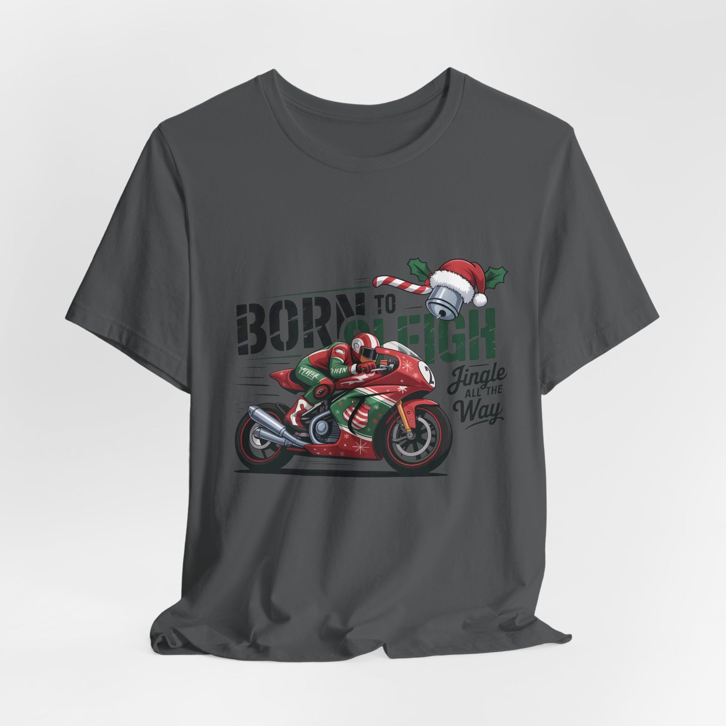 Jingle Bells Biker T-shirt, Motorcycle Shirt, this motorcycle shirt captures the spirit of the season and the open road. Perfect as a biker christmas gift.
