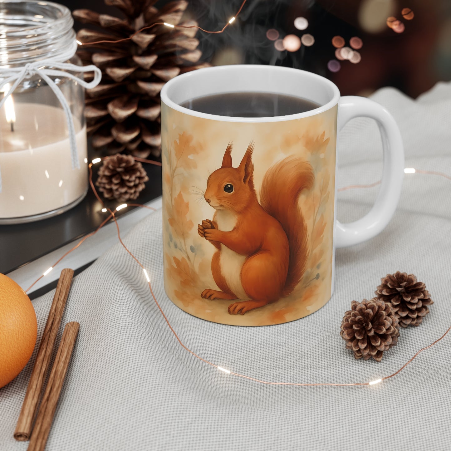 Red Squirrel Woodland Creatures Mug, Woodland Animal Mug, Cute Animal Mug, This adorable squirrel mug captures the essence of autumn, making every sip feel like a walk through a woodland wonderland.