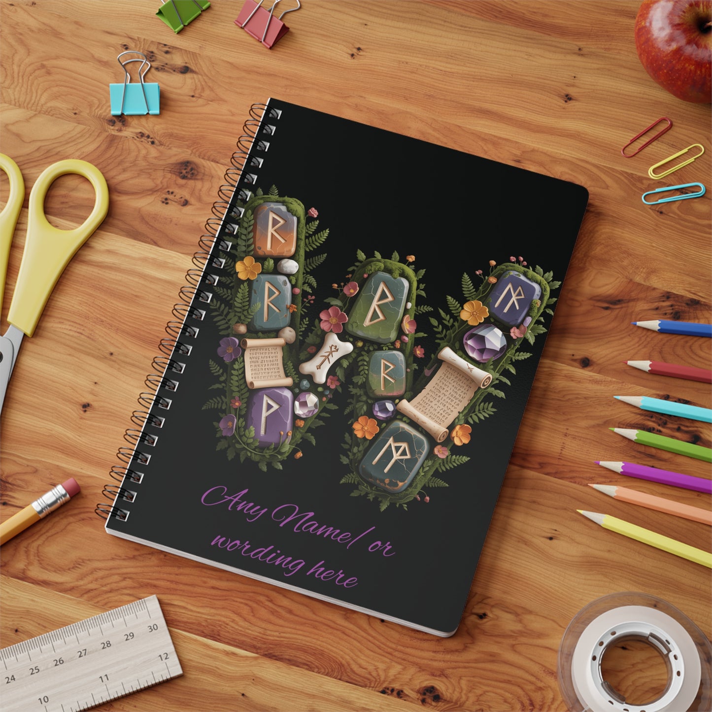 Personalized Norse Witchy Monogram A5 Notebook, Custom Journal, Monogram Letter "W" Notebook.