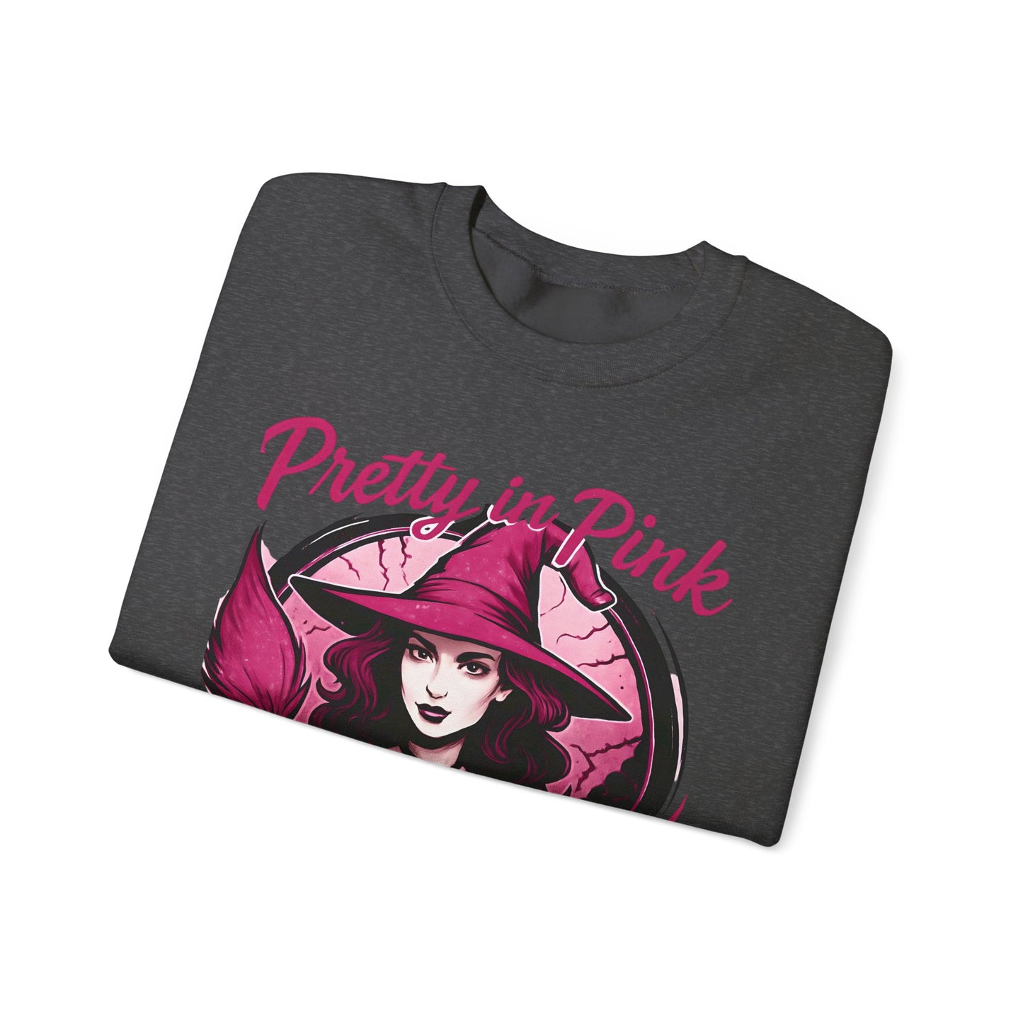 Pretty in Pink Witchy Sweatshirt, a unique twist to your girly Halloween ensemble, with a sprinkle of glitter witch vibrance.
