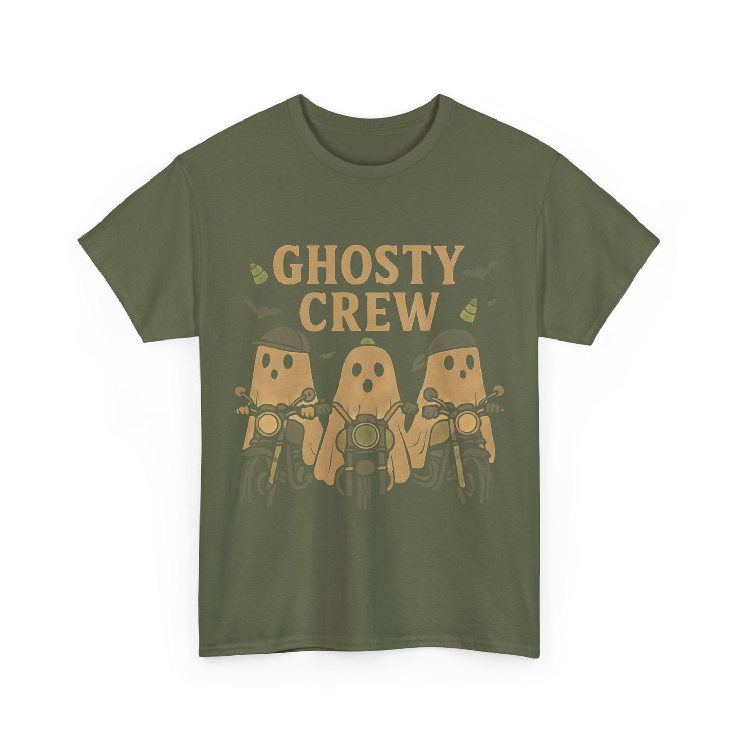 Halloween Ghosty Tee Ghost biker tee, perfect for showing off your fun and playful spirit! This tee boasts a vibrant design featuring ghostly charactersriding bikes.