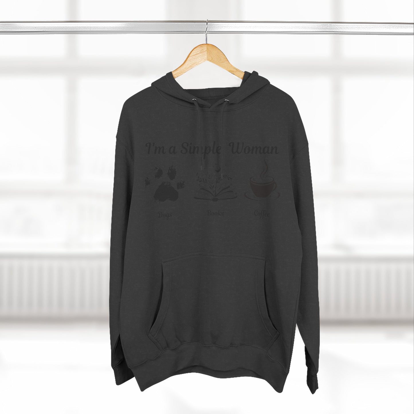 Simple Women Dog Book Coffee Lover Three-Panel Fleece Hoodie, perfect for dog, book & Coffee lovers who enjoy a relaxed and comfortable style.