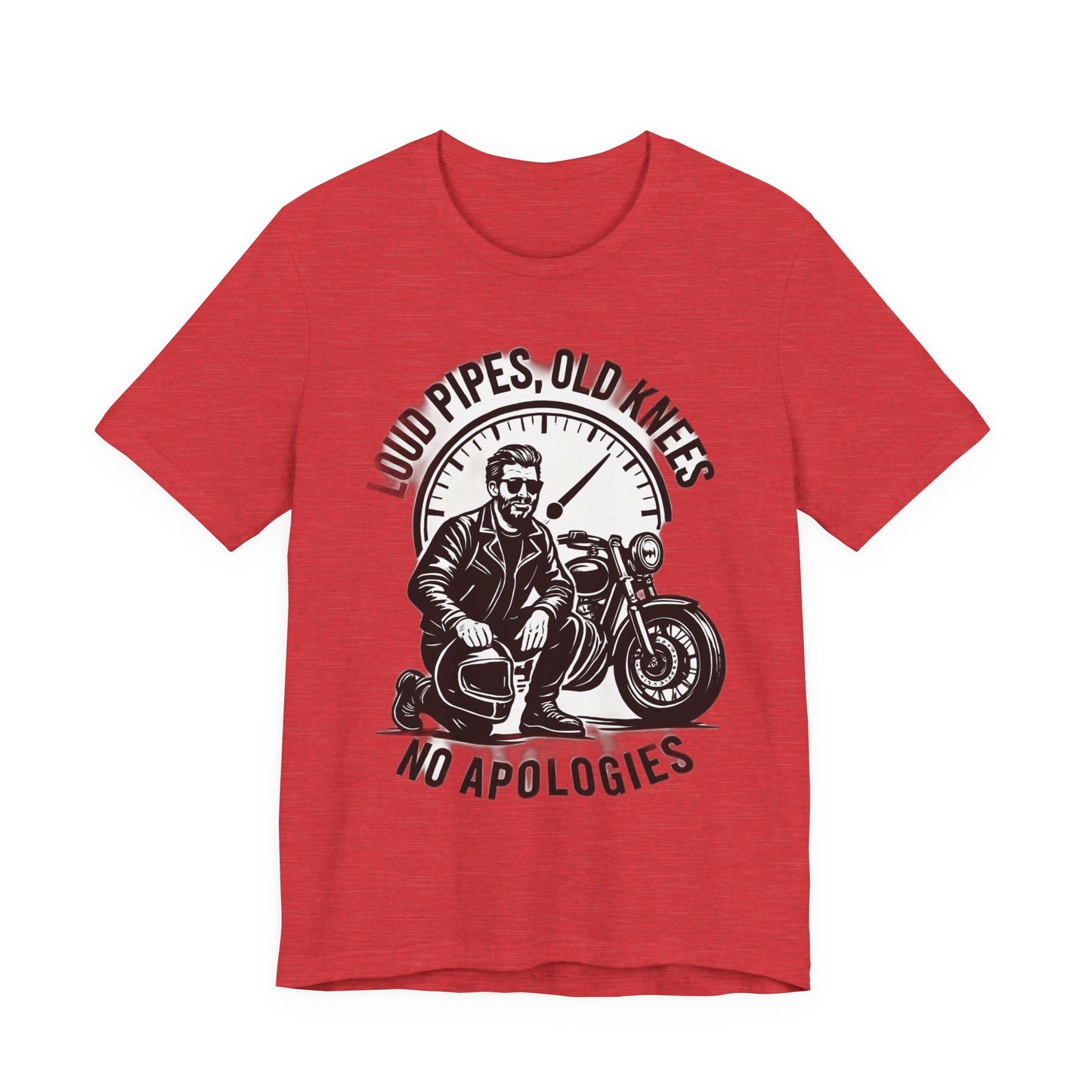Loud Pipes No Apologies Biker Tee, This funny biker shirt encapsulates the essence of true biker fashion with its bold design and vintage motorbike vibe.