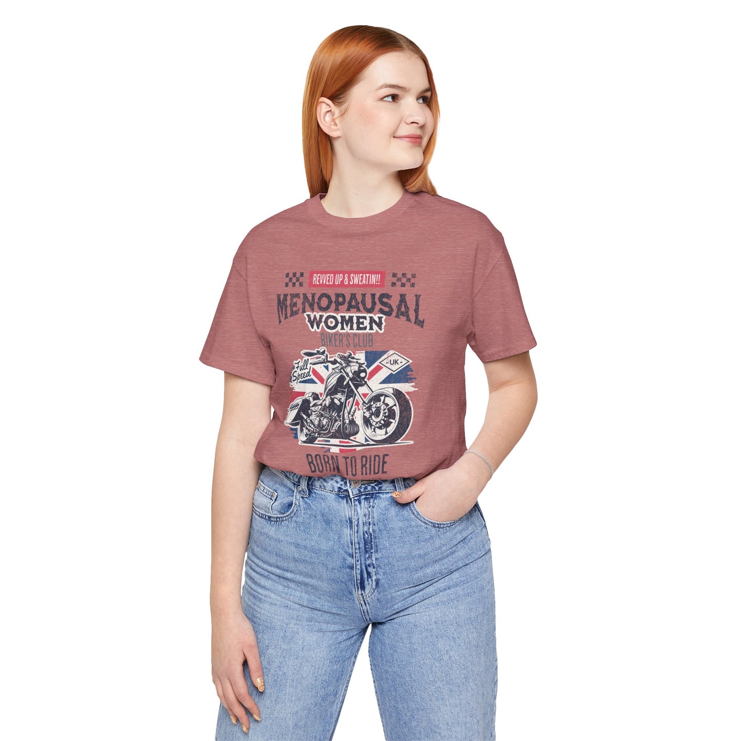 Menopausal Women's Biker Club T-Shirt, Menopause Humor Shirt, Female Biker Tee, Motorcycle Mom Gift, Moto Mama Shirt, Union Jack, Biker Babe
