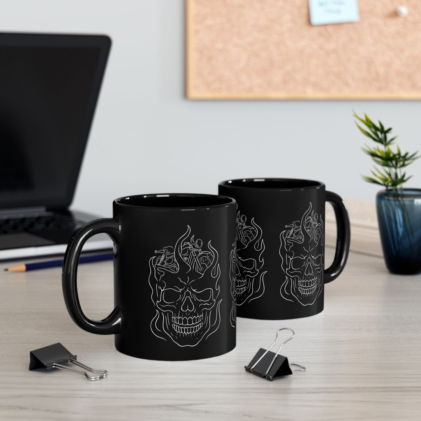 Skull Flame Mug for Riders, This eye-catching skull mug, adorned with vivid skull flames, transforms your usual sip into a fiery experience.