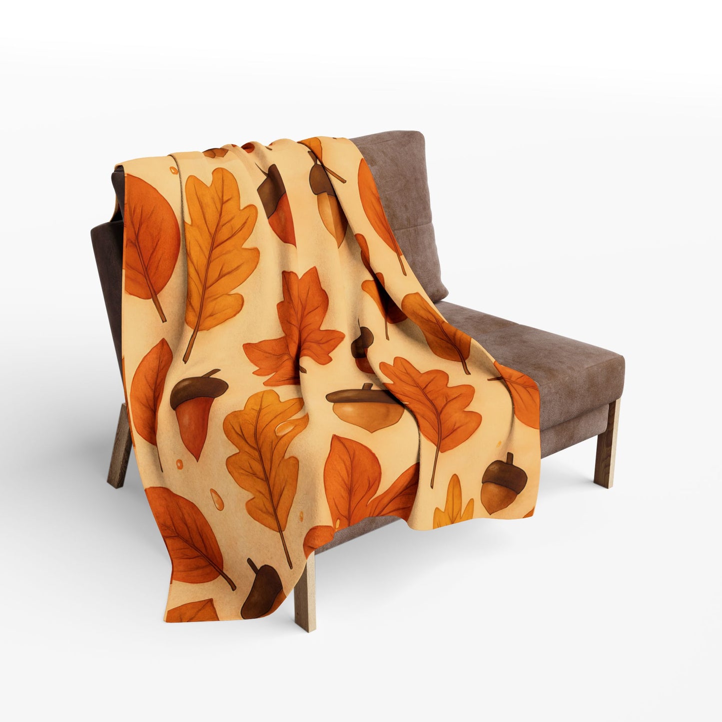 Autumnal Leaf Blanket Throw, This soft cozy blanket, adorned with intricate oak leaf acorn patterns, seamlessly captures the essence of the autumn eason