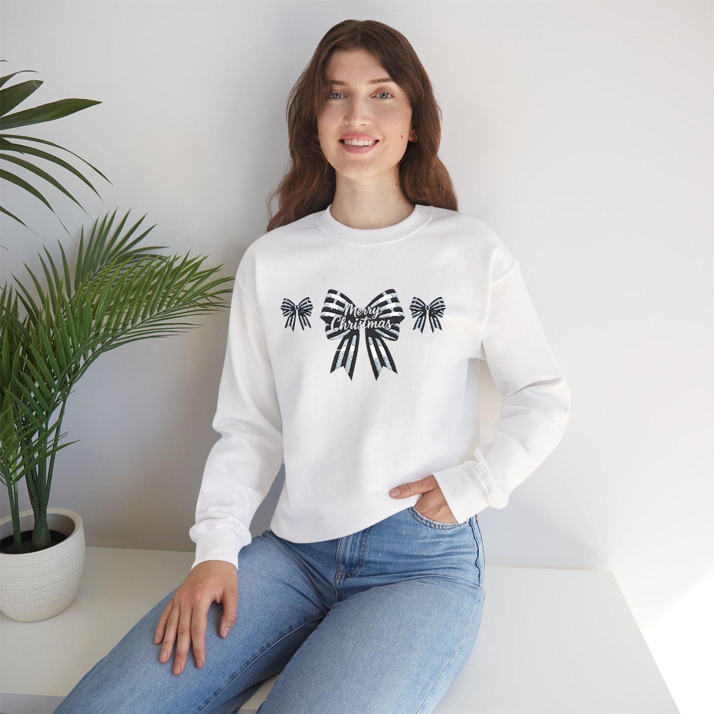 Festive Merry Christmas Bow Embroidered Jumper,the perfect xmas gift for mum, this festive sweater is sure to bring warmth and delight.