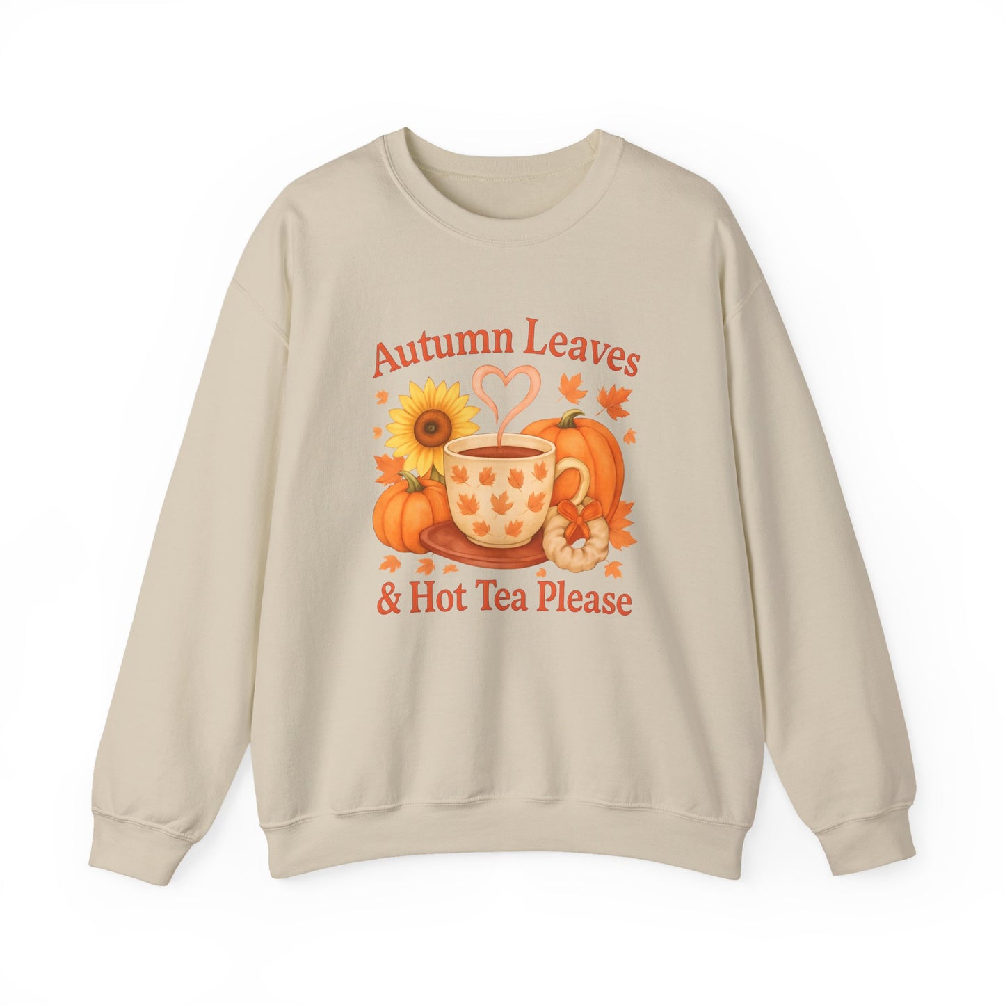 Autumnal Leaves and a Cup of Tea Sweatshirt, Imagine sipping on a warm cuppa, perhaps a delightful Yorkshire tea in a comfortable sweater.