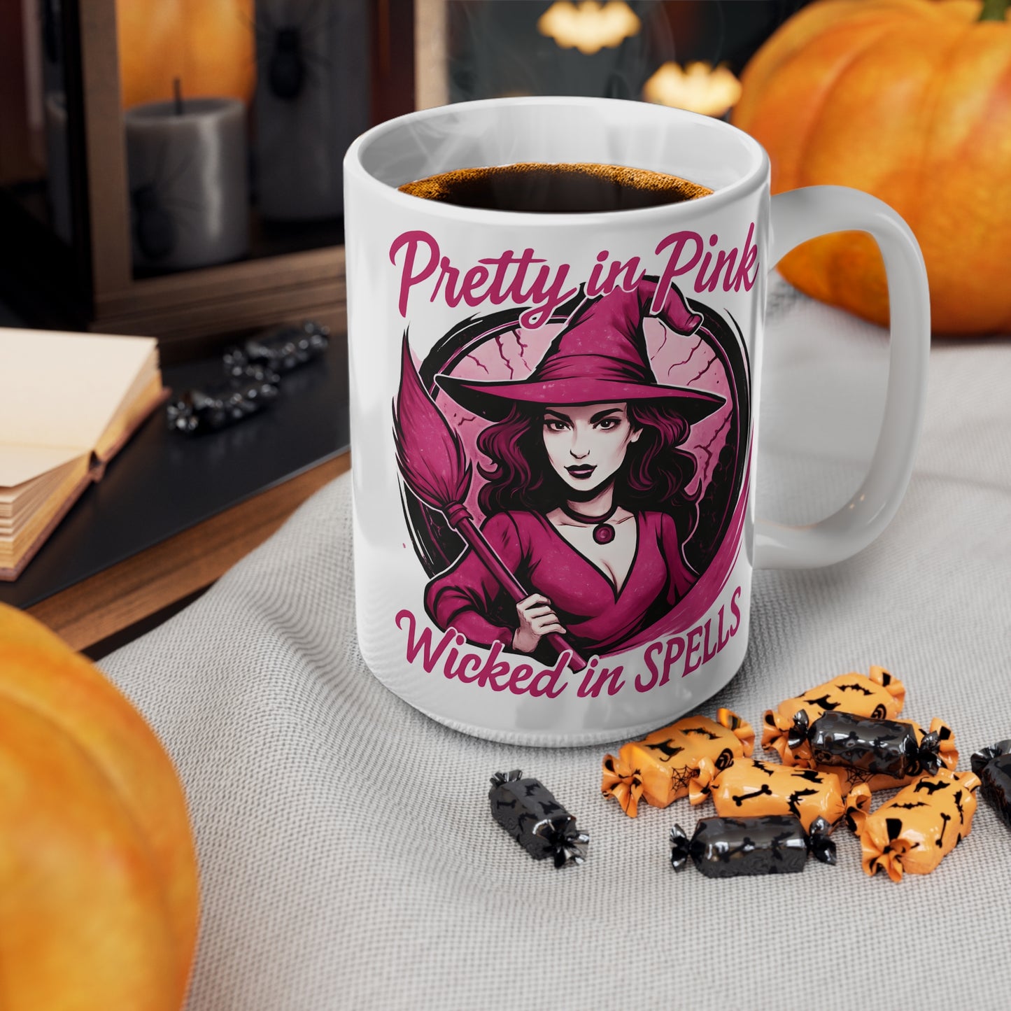 Pretty in Pink Witch Mug, Wicked Spells Coffee Mug, This pink witch mug is perfect for those who relish in the whimsical world of magic and brew.