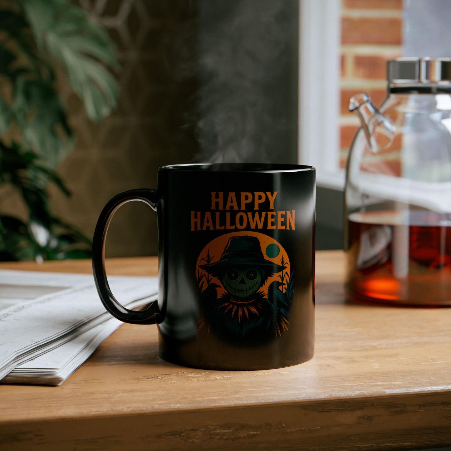 Happy Halloween Scarecrow Mug, This spooky mug is a delightful fusion of vibrant autumn hues and charmingly eerie designs, perfect for your morning brew.