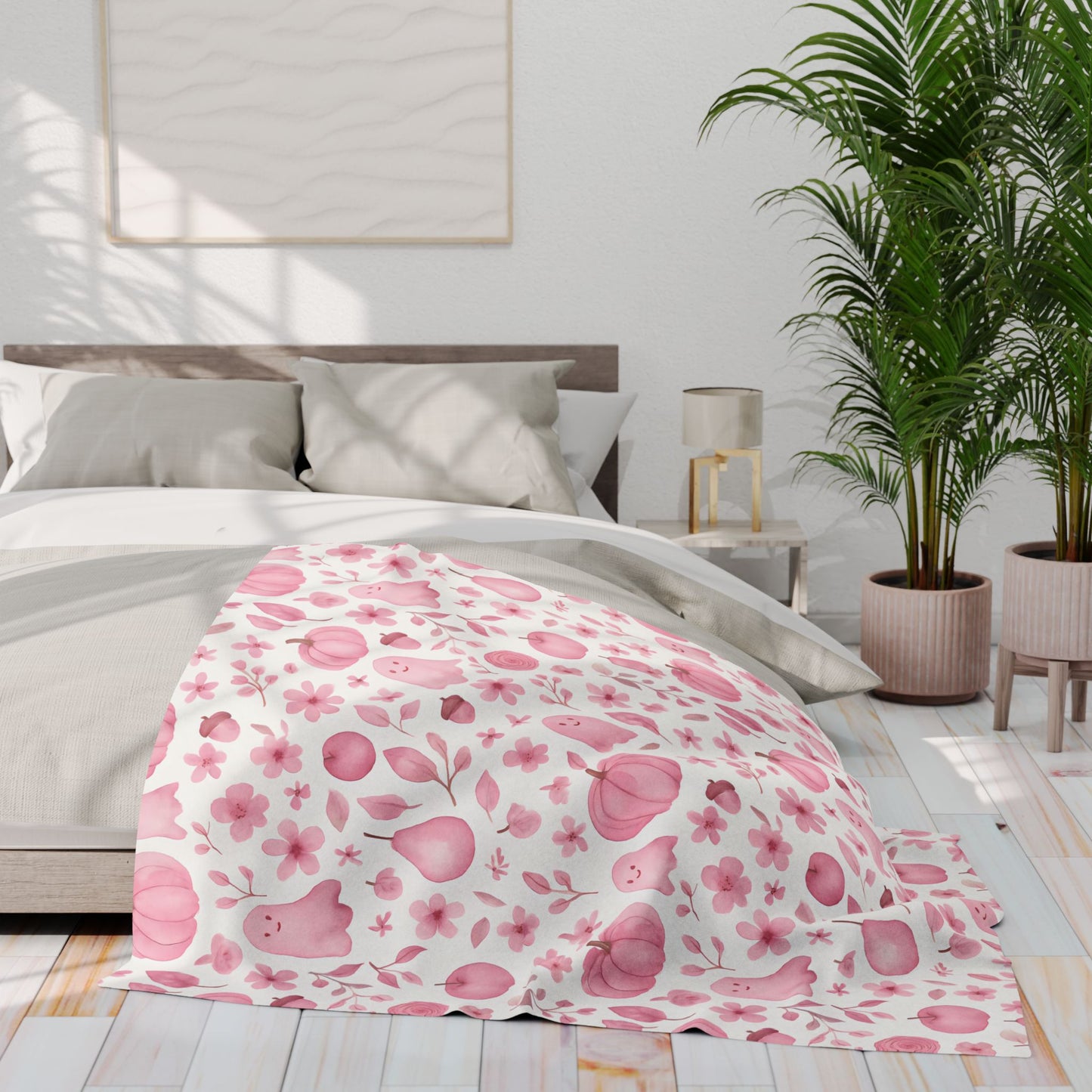 Pink Halloween Ghost Fleece Throw Blanket, this ghost blanket effortlessly transforms any space into a magical haven where autumn chills are met with warmth.