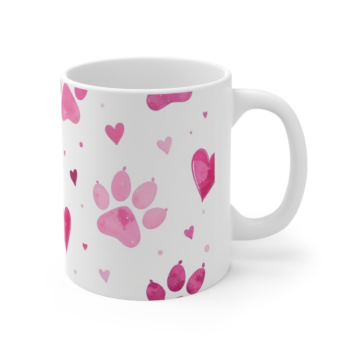 Dog Lover Ceramic Coffee Cup, Pink Paws Design - Great Gift for Pet Lovers, 11oz, 15oz Mug.