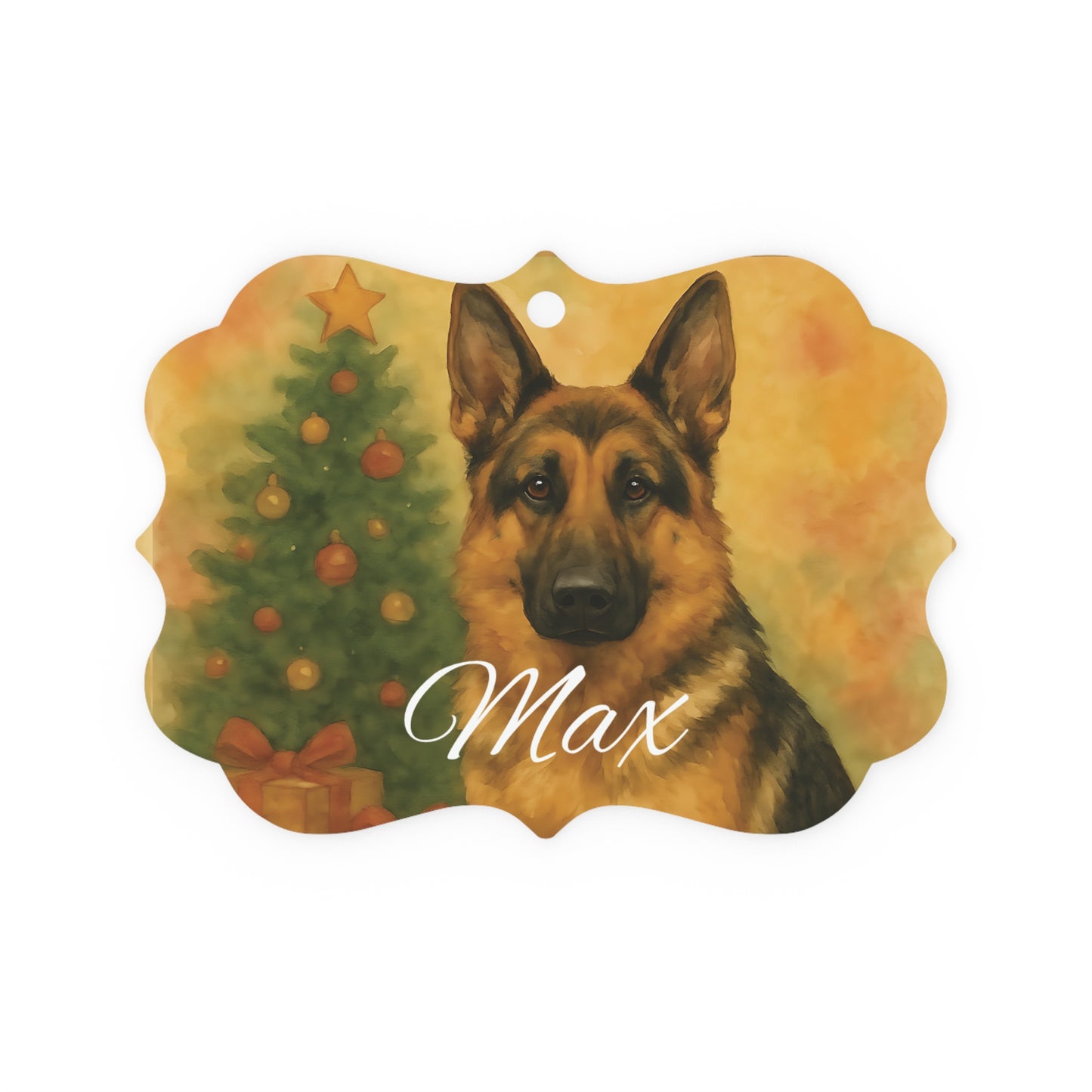 Festive German Shepherd Tree Ornament, A beautifully designed piece, it stands out among festive ornaments, honoring the noble german shepherd dog in style.