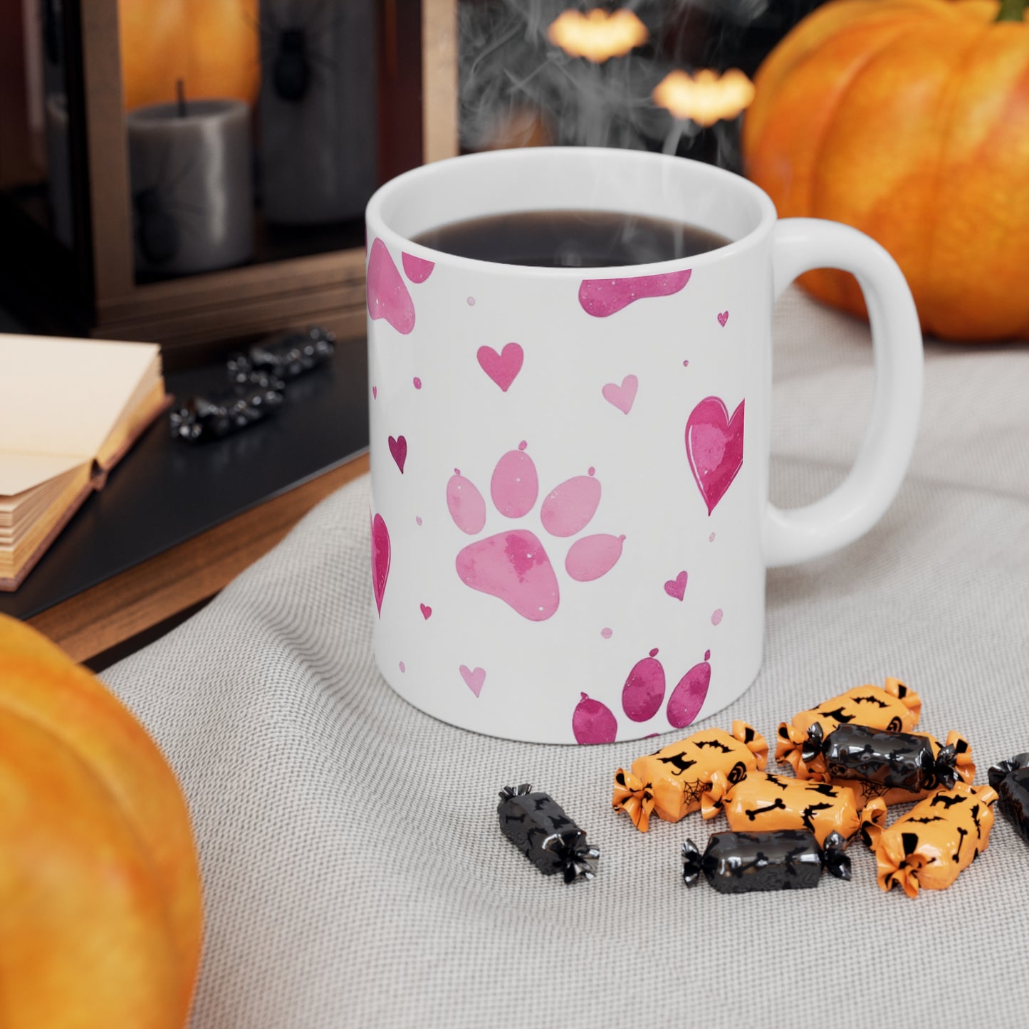 Dog Lover Ceramic Coffee Cup, Pink Paws Design - Great Gift for Pet Lovers, 11oz, 15oz Mug.