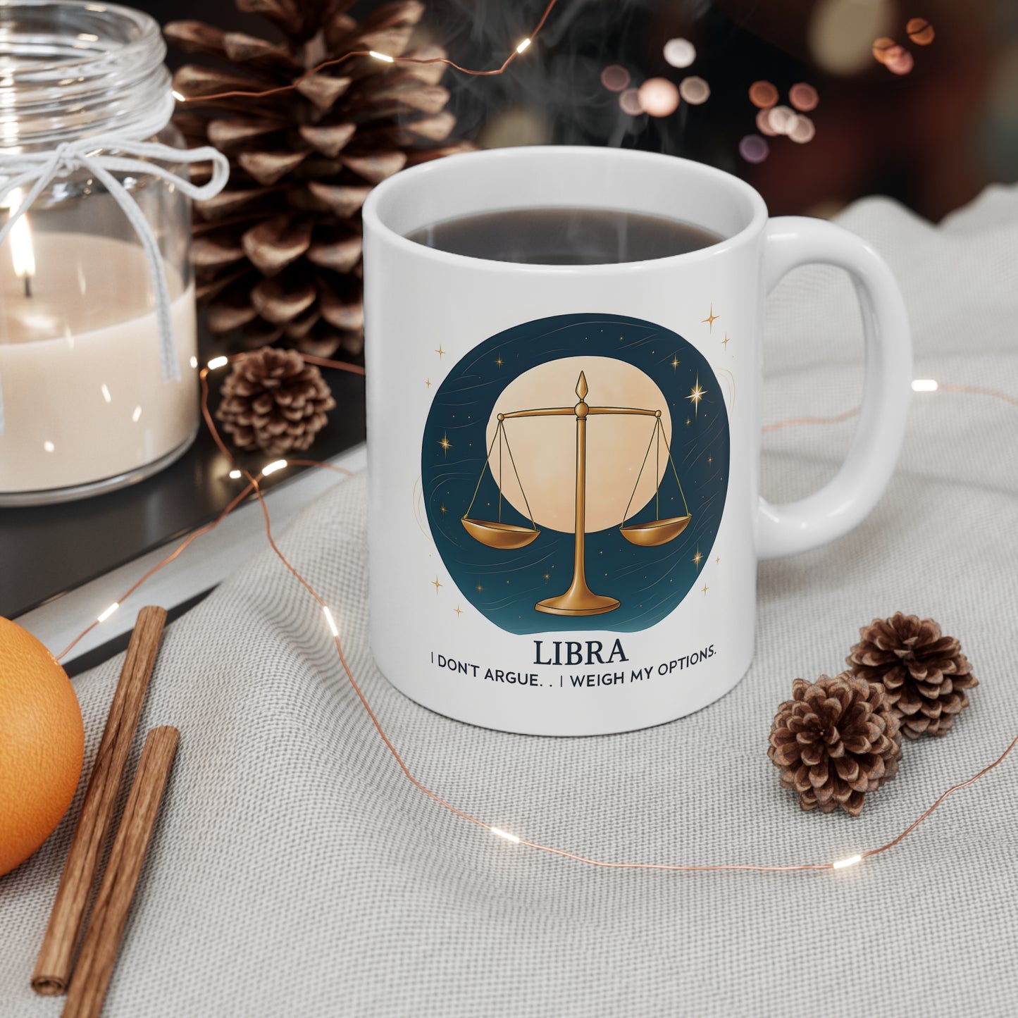 Libra Astrology Mug, Sip your coffee or tea from this captivating mug and feel the stars align, making it the perfect gift for Libra enthusiasts who appreciate the subtle beauty of the cosmos.