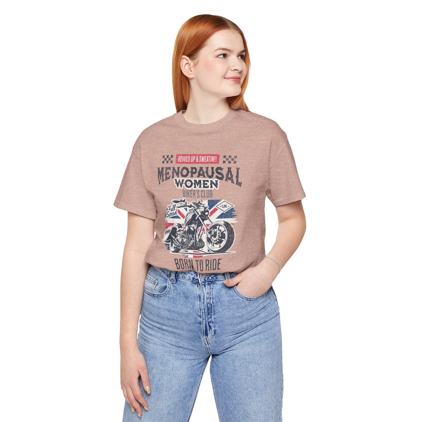 Menopausal Women's Biker Club T-Shirt, Menopause Humor Shirt, Female Biker Tee, Motorcycle Mom Gift, Moto Mama Shirt, Union Jack, Biker Babe