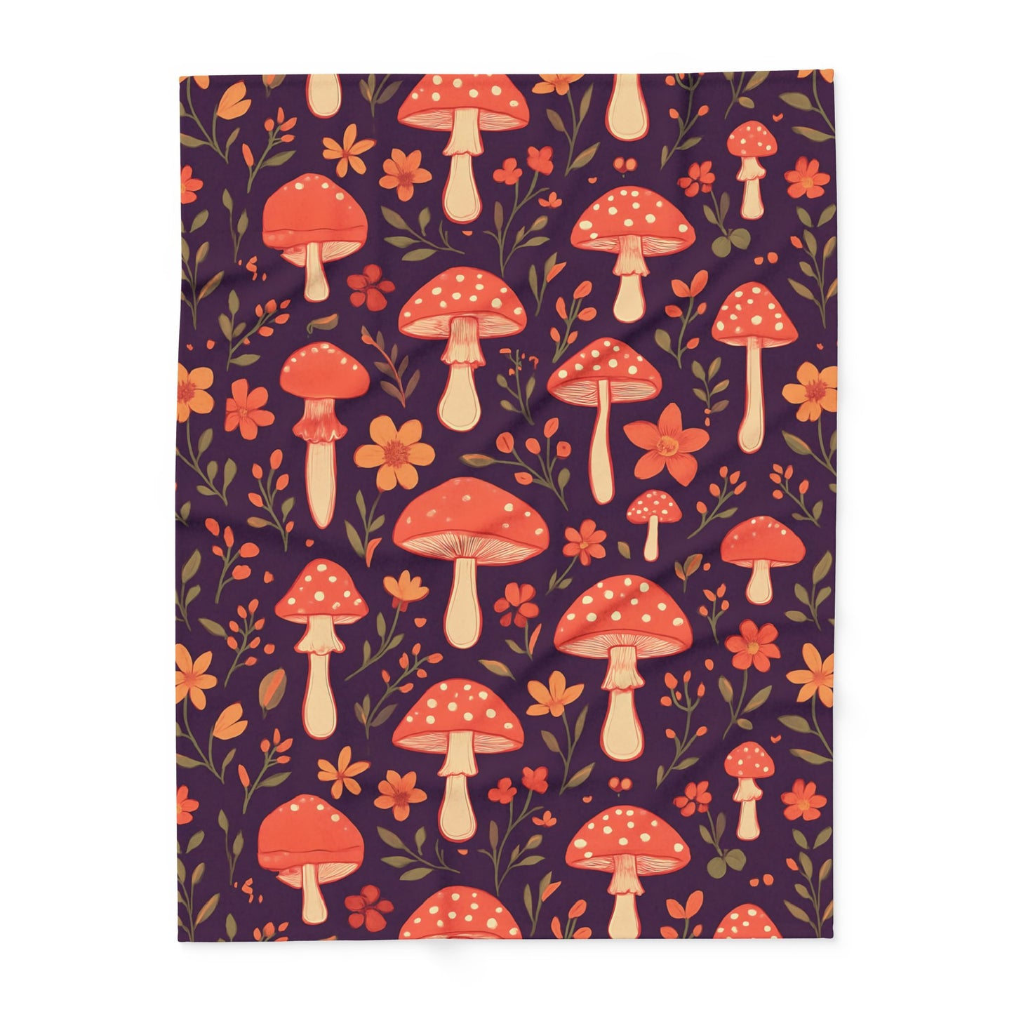 Cozy Mushroom Blanket, The enchanting mushroom pattern, set against a rich plum throw, turns any sofa into an autumnal paradise.