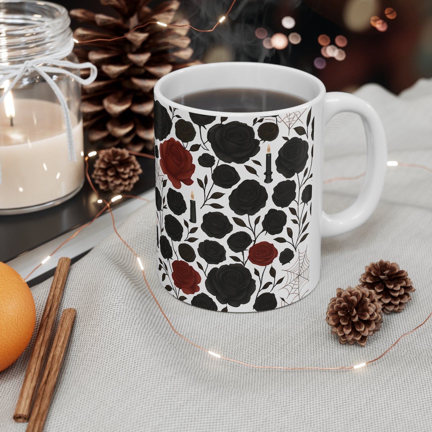 Gothic Rose Halloween Mug, a mystical blend of elegance and enchantment,adorned with intricately designed roses, making every sip feel like a spellbinding experience, Perfect for your morning brew.
