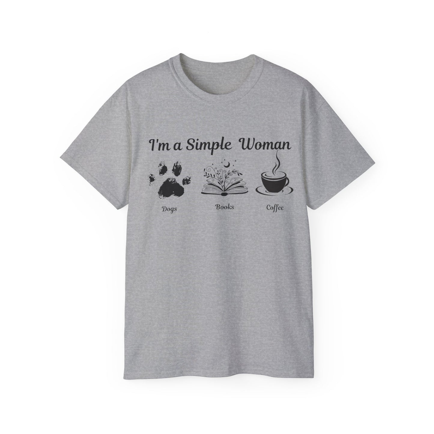 I'm a Simple Woman T Shirt, Paw Print Shirt, express your pet love and book nerd vibes whilst sipping on your caffine fix.