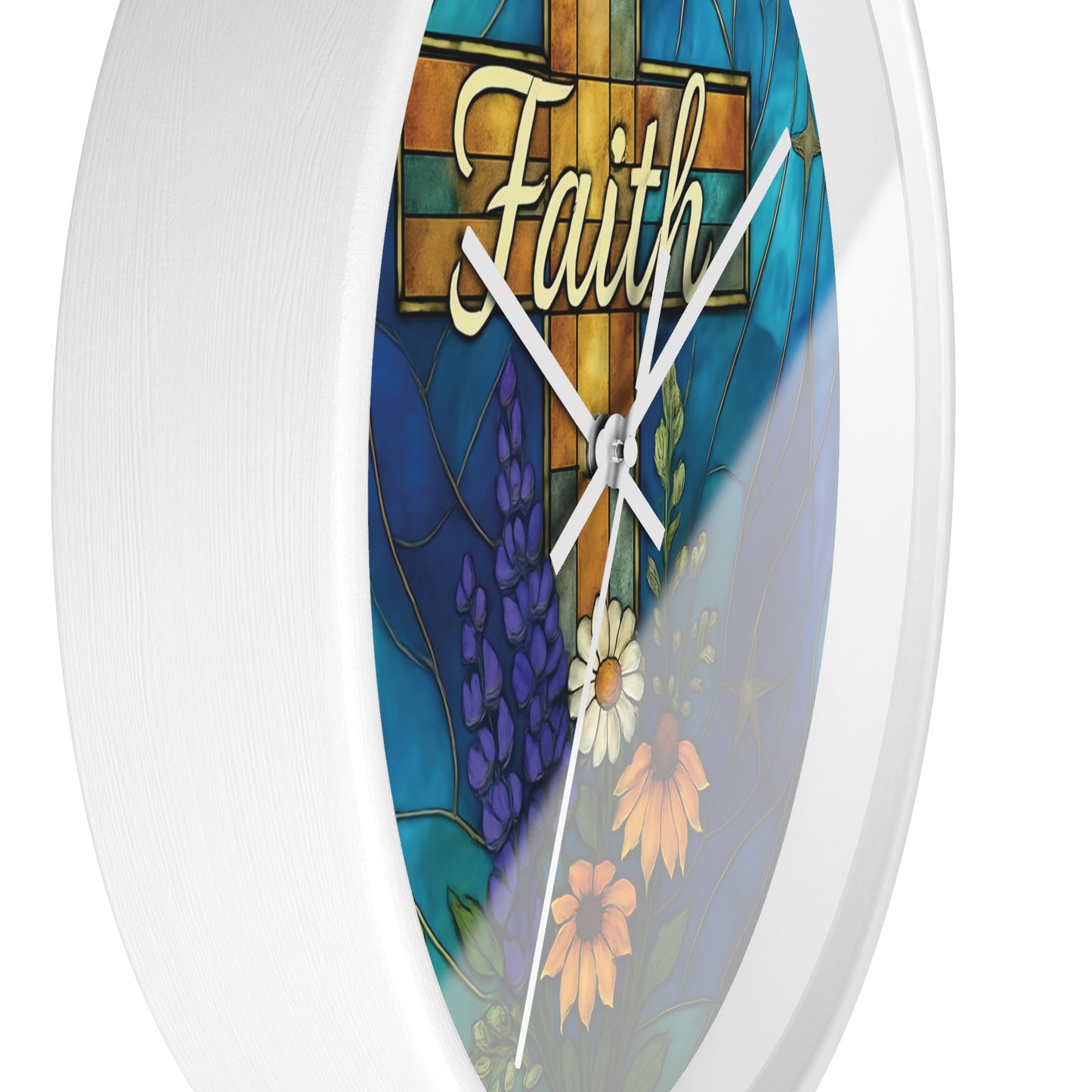 Christianity Faith Cross Stained Glass Effect Wall Clock, Perfect as a Christian clock or as thoughtful Christianity gifts.