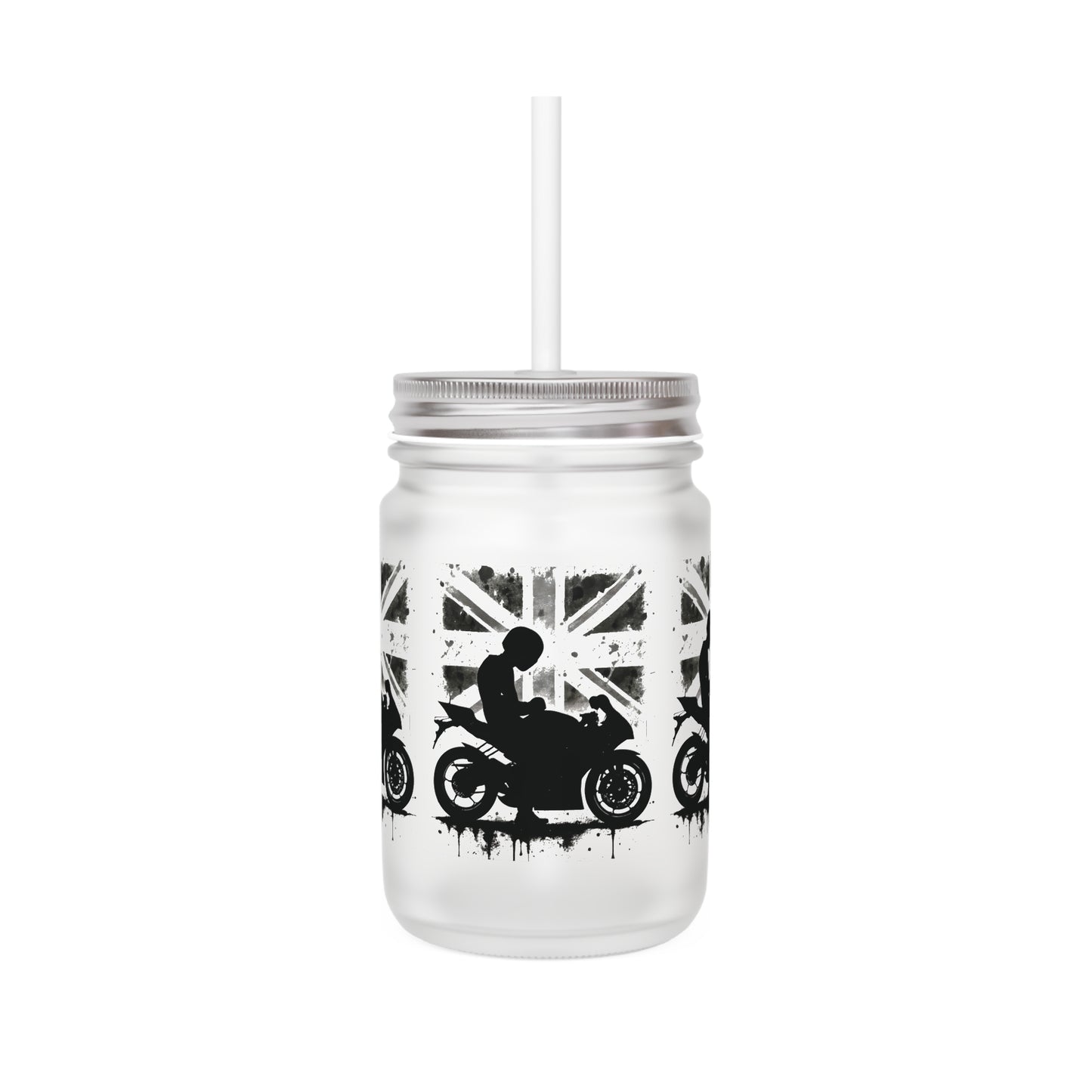 Union Jack Mason Jar with Straw, great Biker Dad Gift idea.