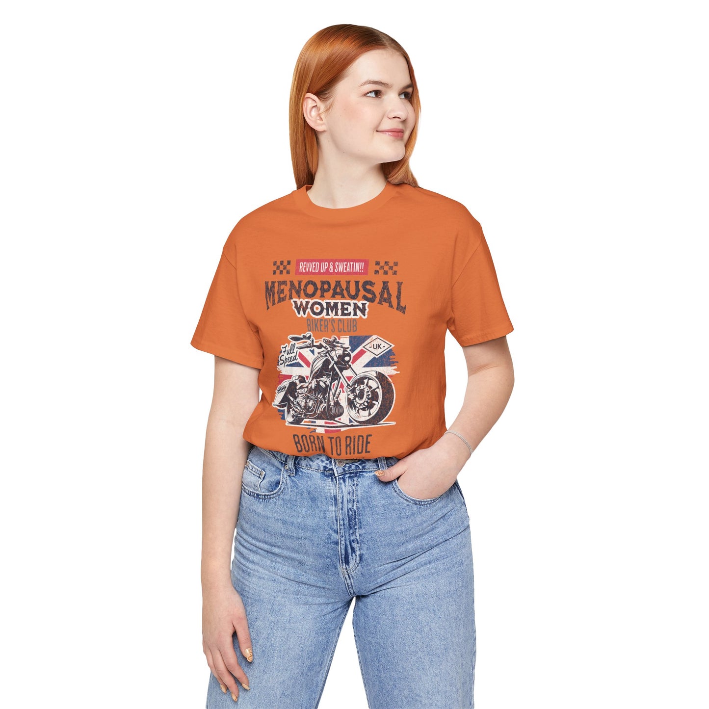 Menopausal Women's Biker Club T-Shirt, Menopause Humor Shirt, Female Biker Tee, Motorcycle Mom Gift, Moto Mama Shirt, Union Jack, Biker Babe