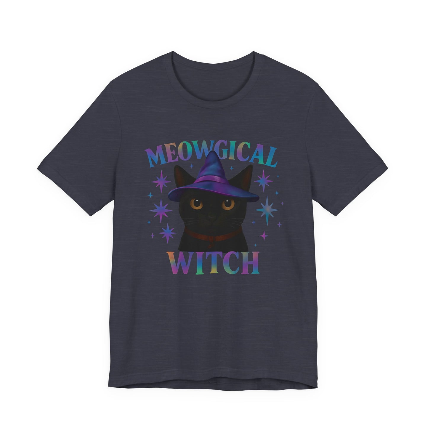 Meowgic Witch, This tee captures the essence of magical cat allure with its holographic cat design, bringing the bewitching appeal of black cats magic straight into your wardrobe