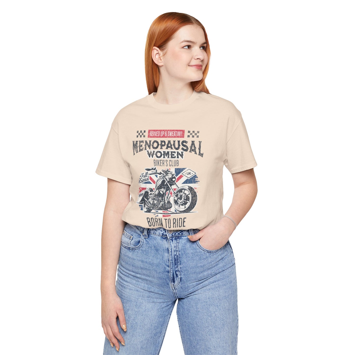 Menopausal Women's Biker Club T-Shirt, Menopause Humor Shirt, Female Biker Tee, Motorcycle Mom Gift, Moto Mama Shirt, Union Jack, Biker Babe