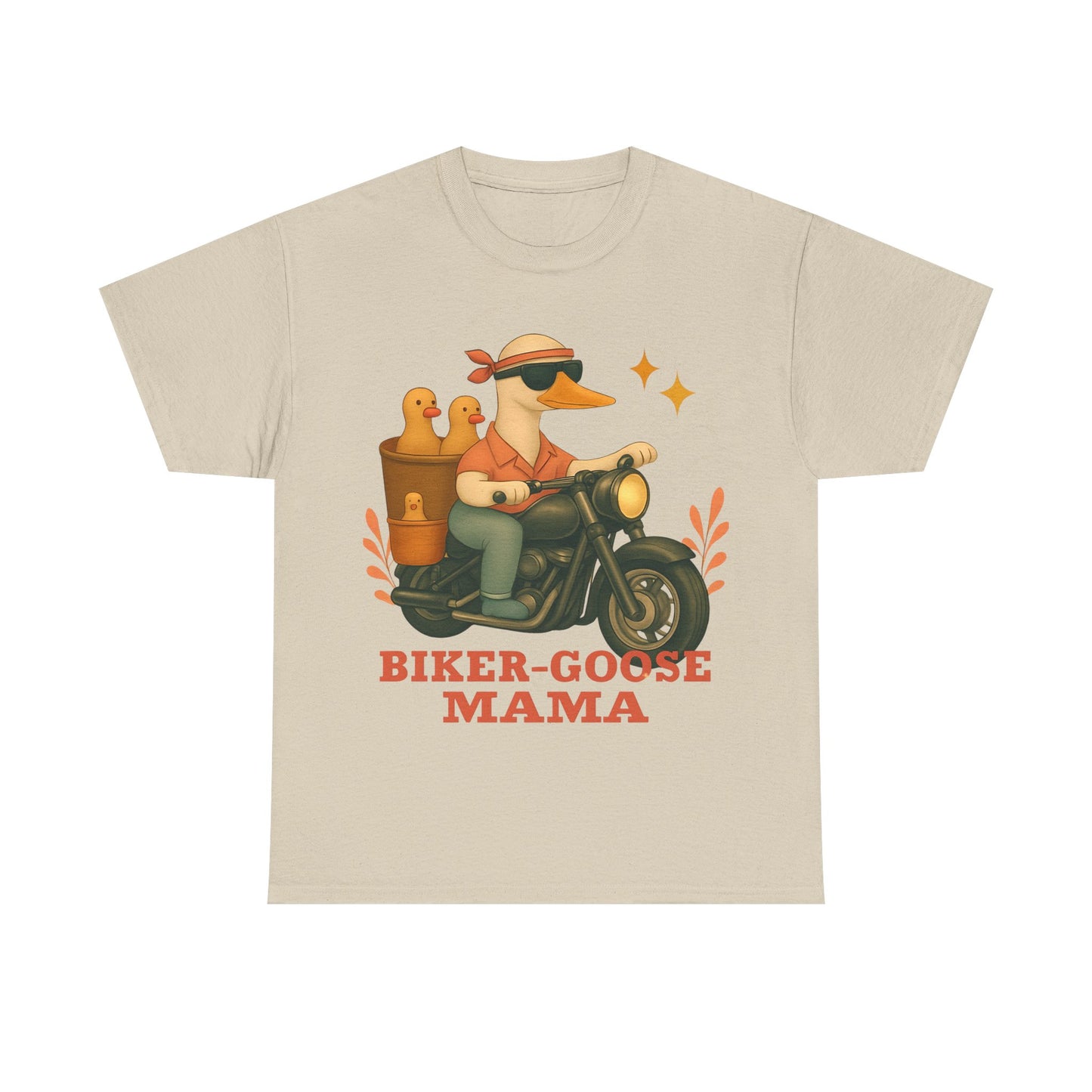 Silly Goose Biker Tee, a fun and quirky tee for those who love motorcycles and geese, silly goose fan club.