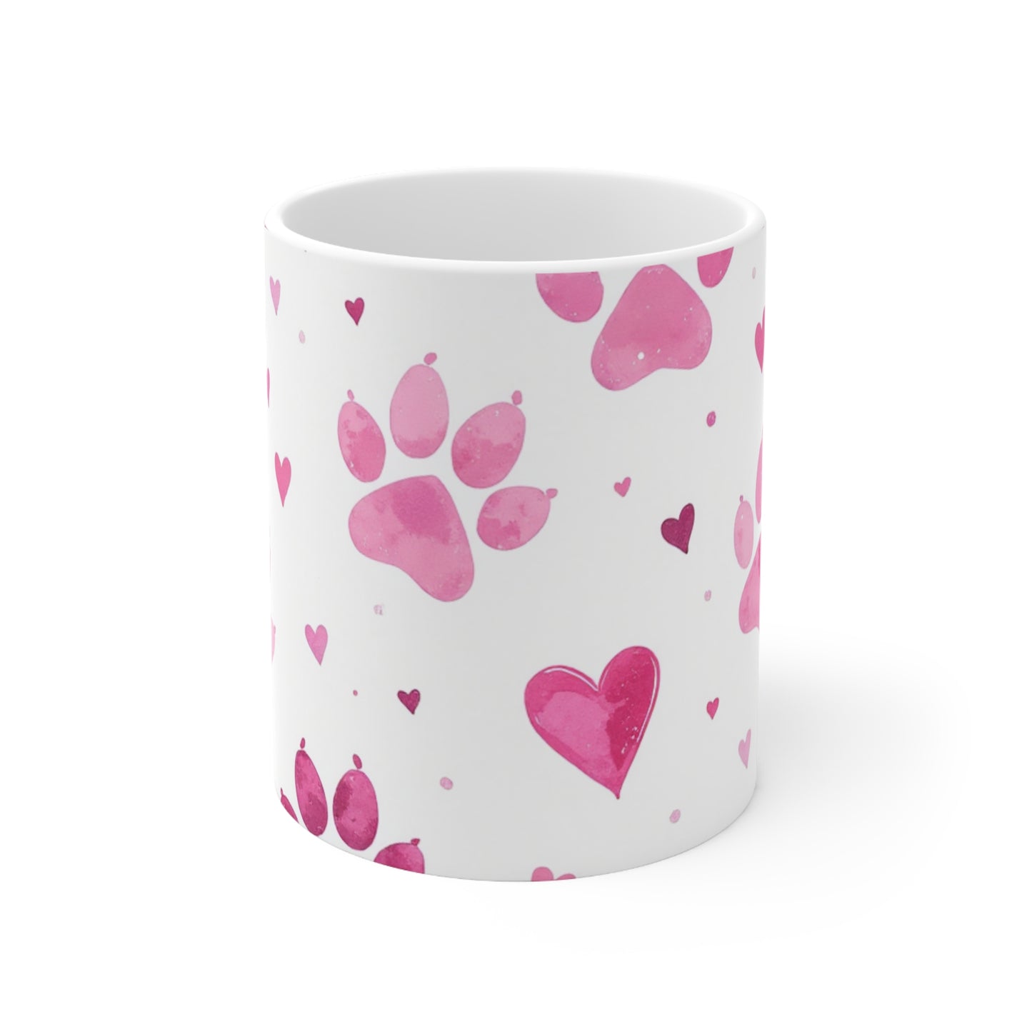 Dog Lover Ceramic Coffee Cup, Pink Paws Design - Great Gift for Pet Lovers, 11oz, 15oz Mug.