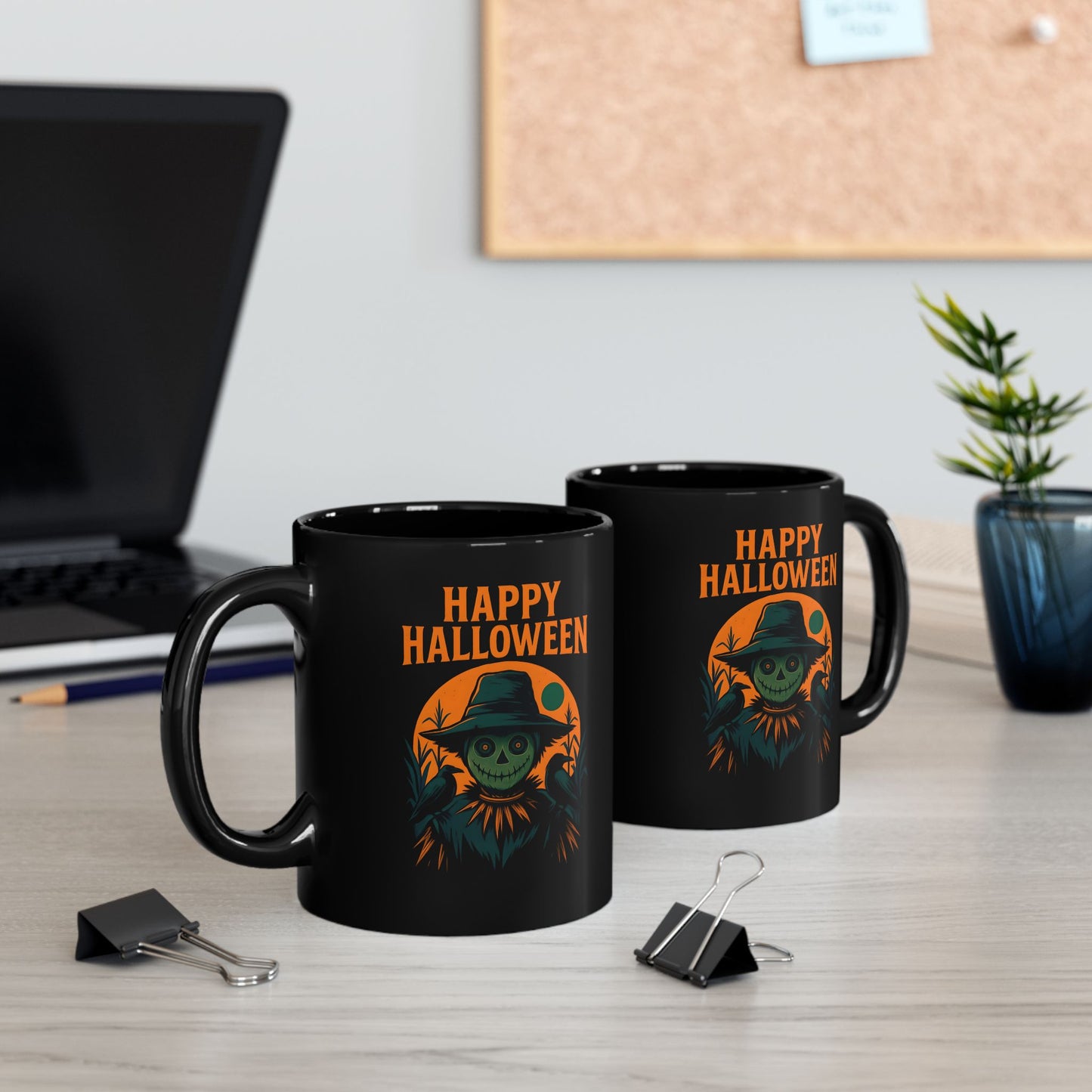 Happy Halloween Scarecrow Mug, This spooky mug is a delightful fusion of vibrant autumn hues and charmingly eerie designs, perfect for your morning brew.