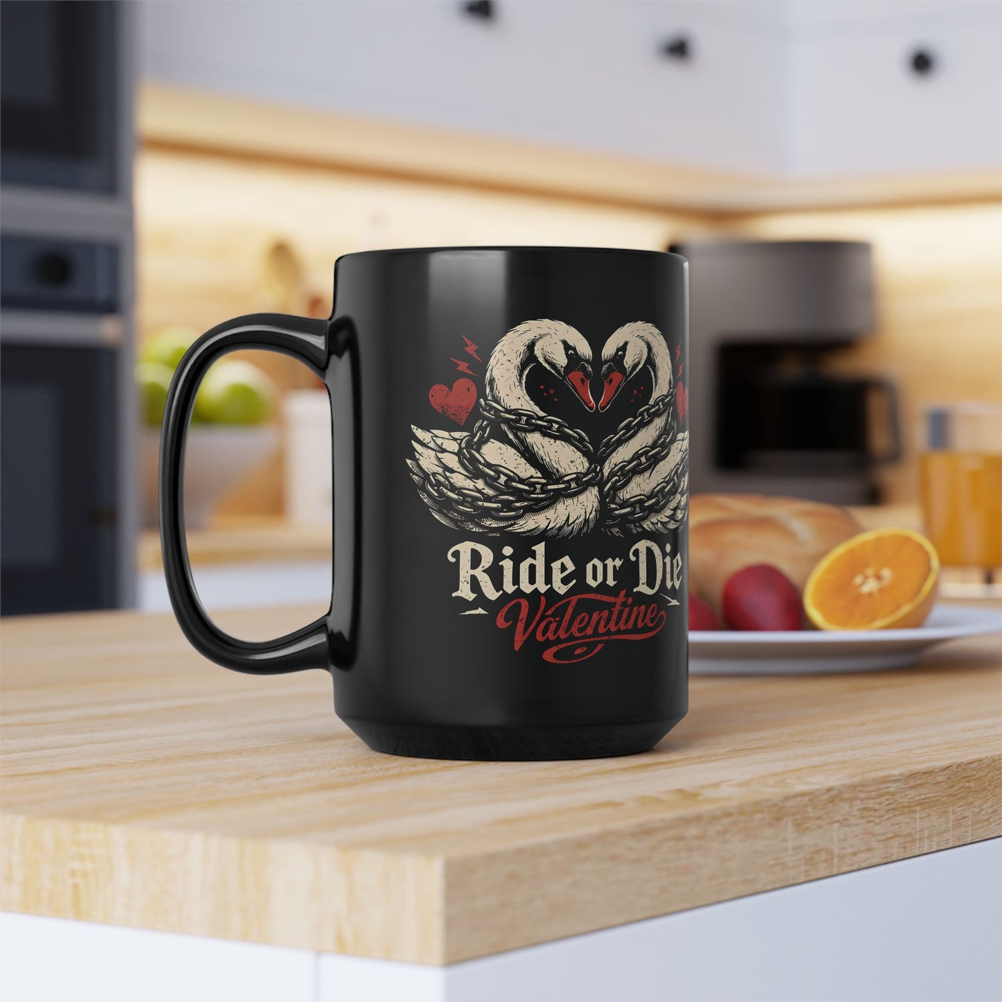 Ride or Die Valentine Mug | Swans Heart Illustration