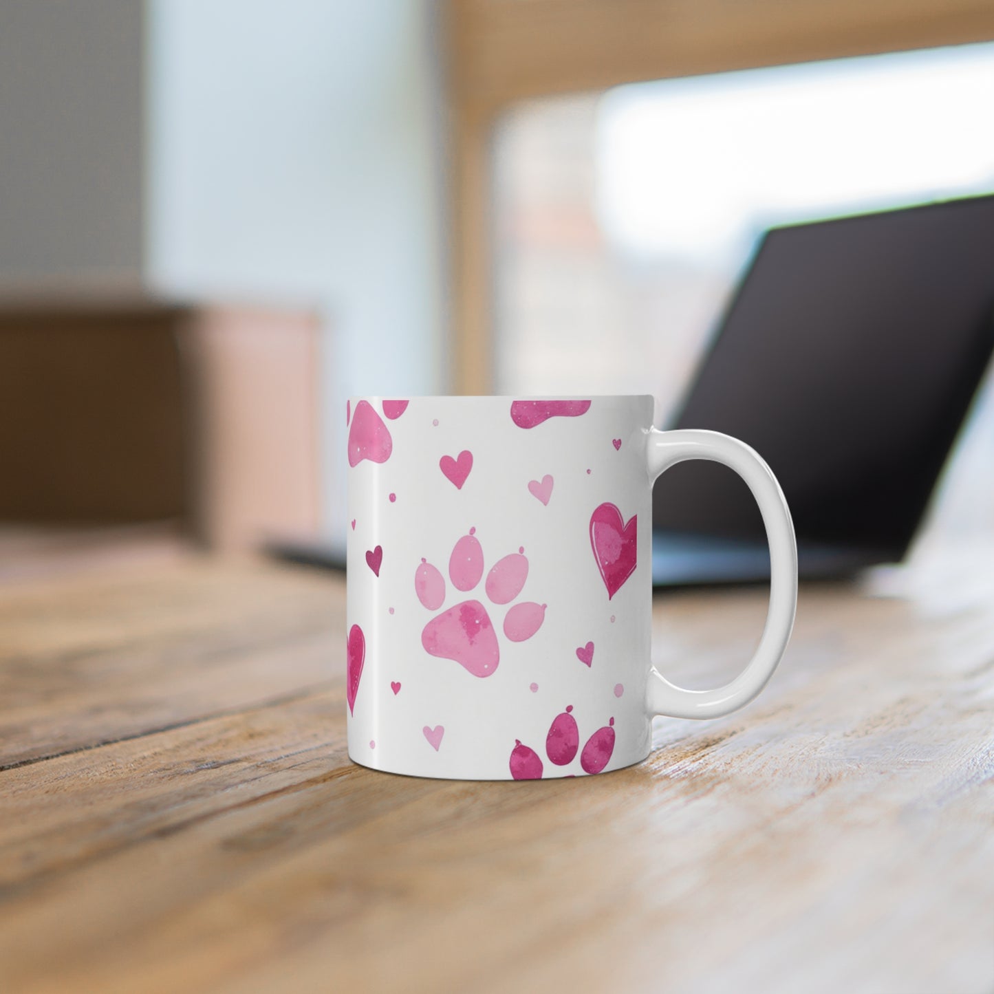 Dog Lover Ceramic Coffee Cup, Pink Paws Design - Great Gift for Pet Lovers, 11oz, 15oz Mug.
