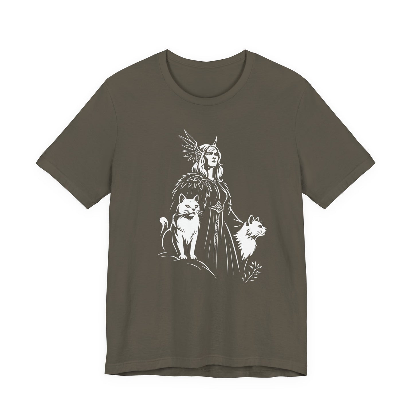 Freyja Viking Goddess T-Shirt, This captivating viking tee encapsulates the essence of Freya—the viking goddess renowned for her formidable power and grace.