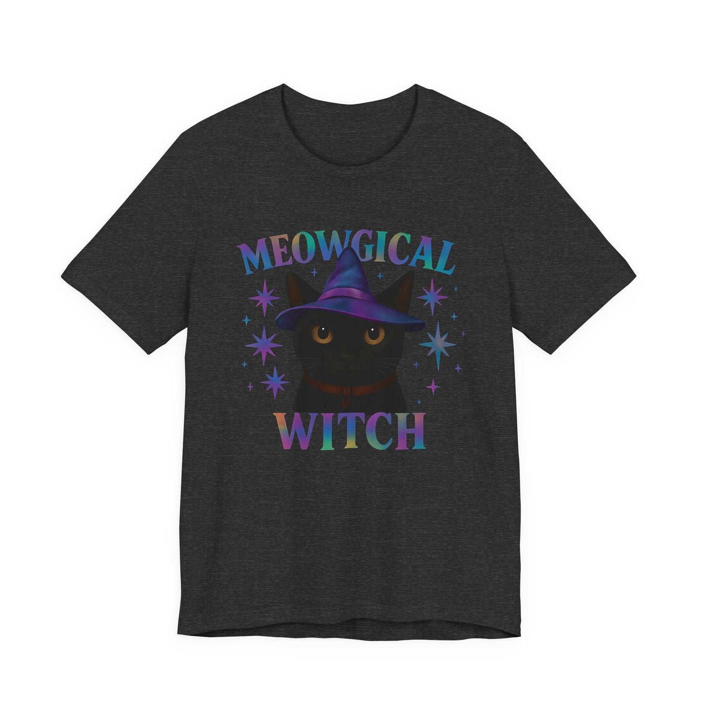 Meowgic Witch, This tee captures the essence of magical cat allure with its holographic cat design, bringing the bewitching appeal of black cats magic straight into your wardrobe