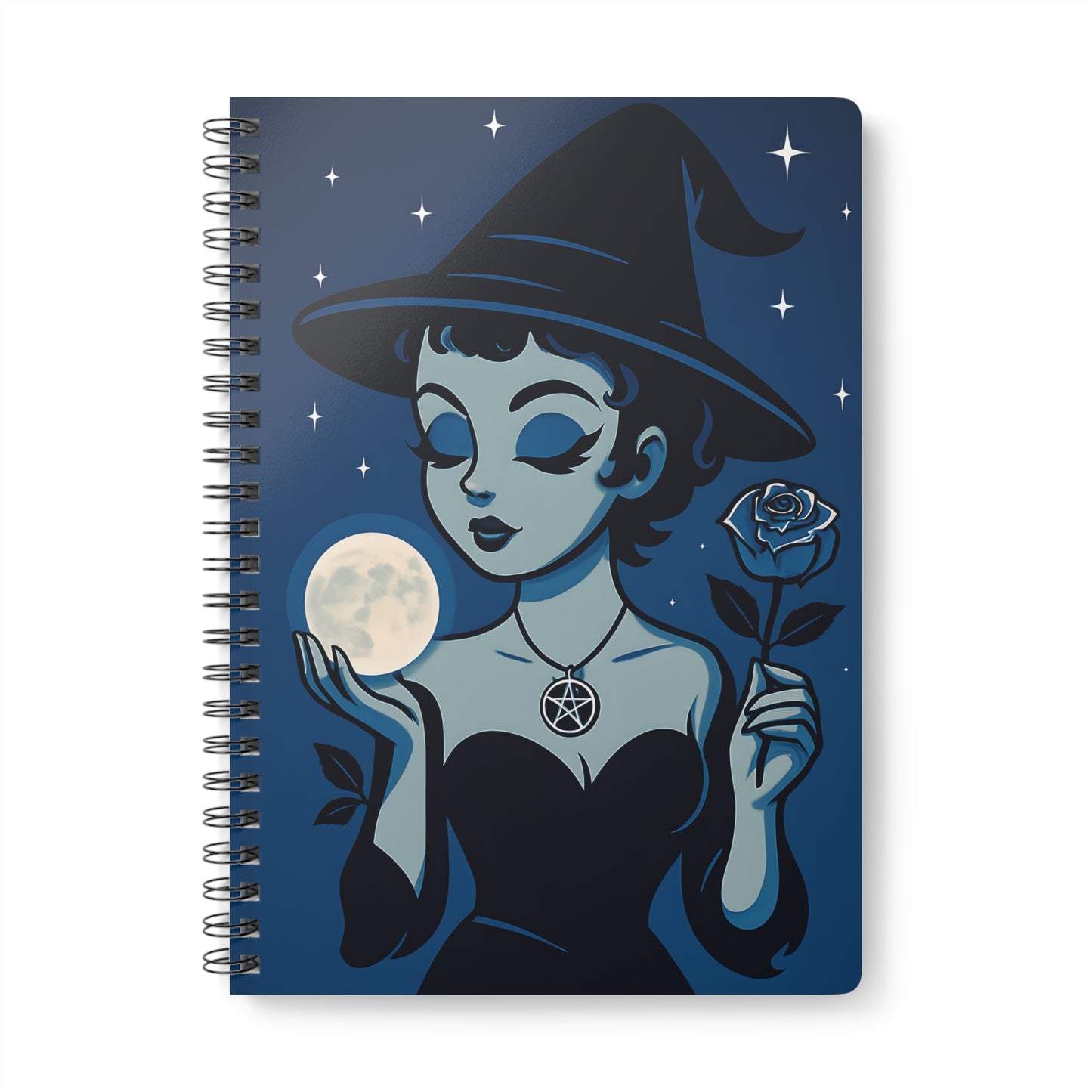 Cute Witchy Moon Child Spiral Notebook, This charming witchcore-inspired book of shadows serves as the perfect witch journal, offering a space to explore your dreams, shadow work, and more.