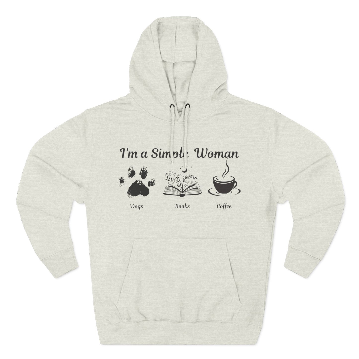 Simple Women Dog Book Coffee Lover Three-Panel Fleece Hoodie, perfect for dog, book & Coffee lovers who enjoy a relaxed and comfortable style.