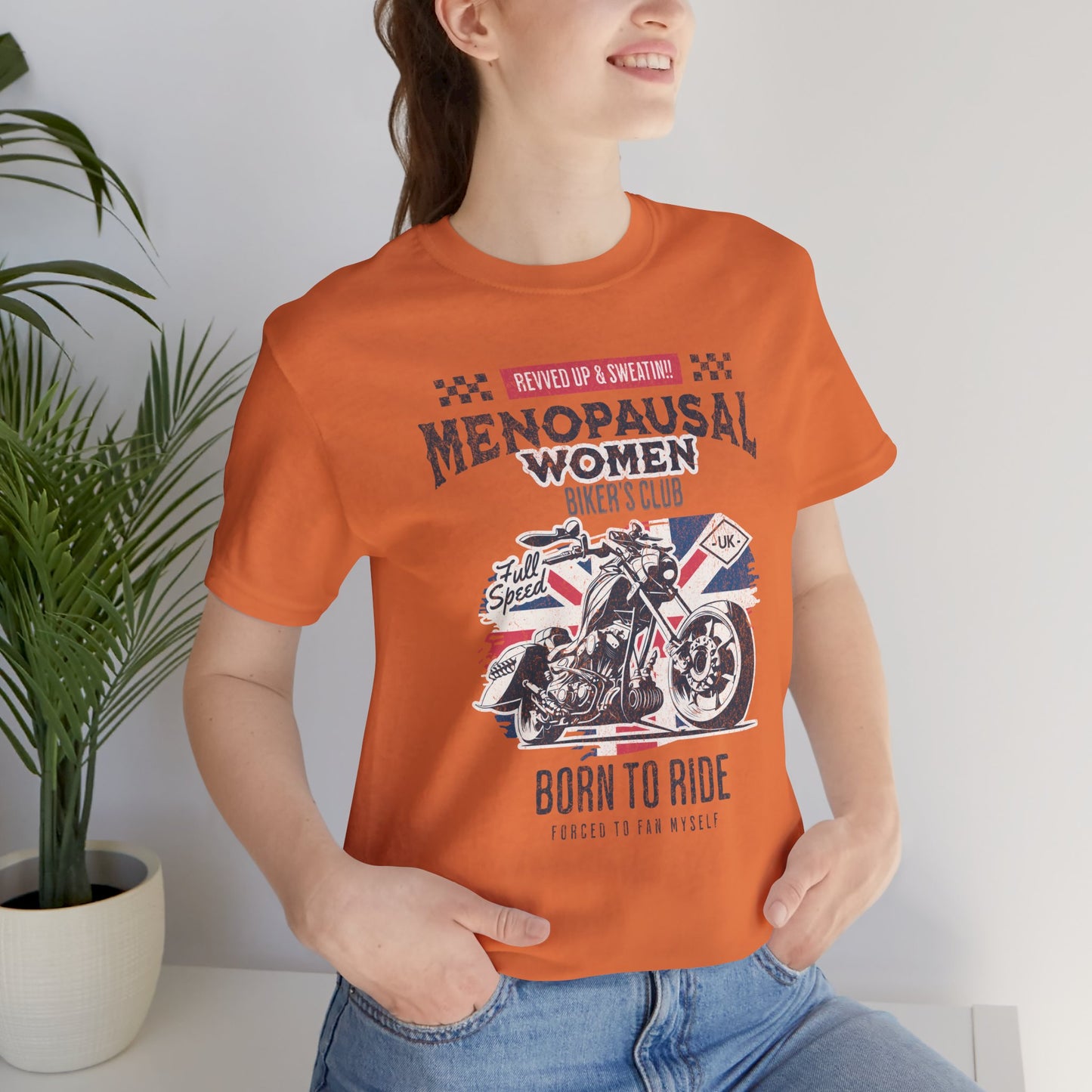 Menopausal Women's Biker Club T-Shirt, Menopause Humor Shirt, Female Biker Tee, Motorcycle Mom Gift, Moto Mama Shirt, Union Jack, Biker Babe