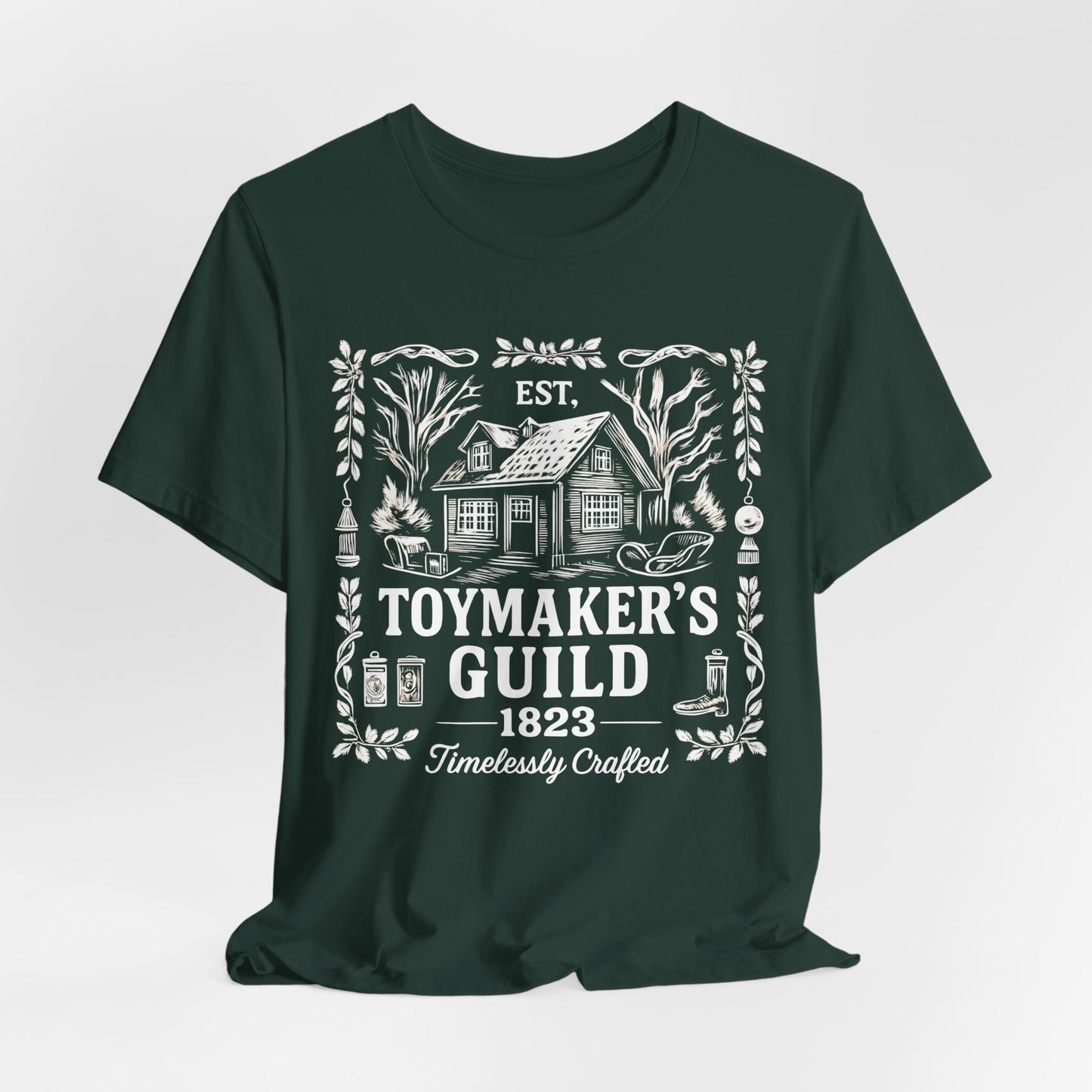 Nostalgic Christmas Tee, Vintage Toymaker Guild, a delightful nod to the nostalgic charm of Christmas past, a heart warming secret Santa idea.