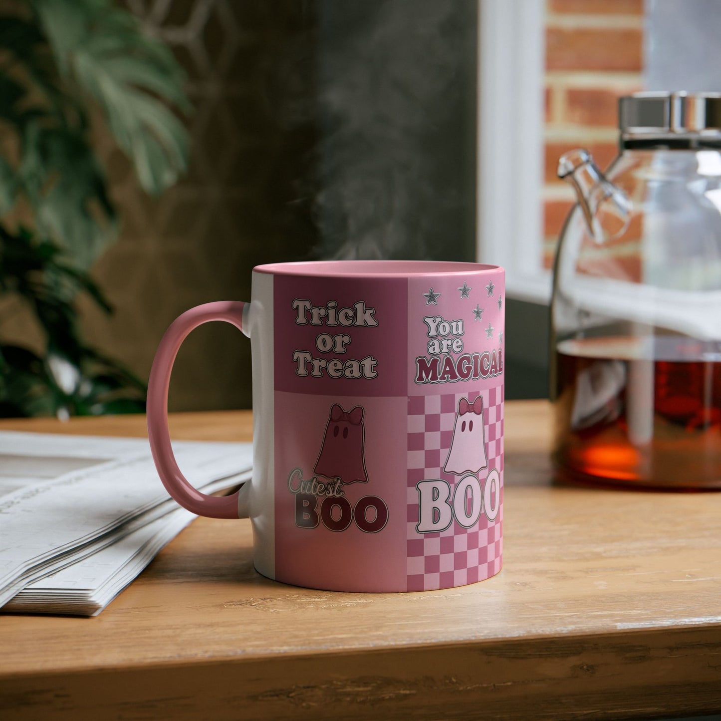 Pink Ghosty Boo Mug, this ghost mug is the embodiment of a cute Halloween mug, bringing the festive spirit to your morning brew.