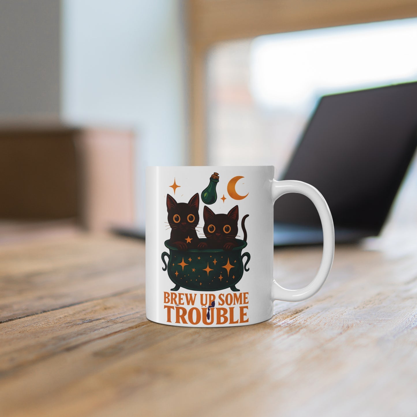 Brew Up Some Trouble Cat Mug, This enchanting black cats coffee mug is a spellbinding addition to your morning routine, ,cat dad