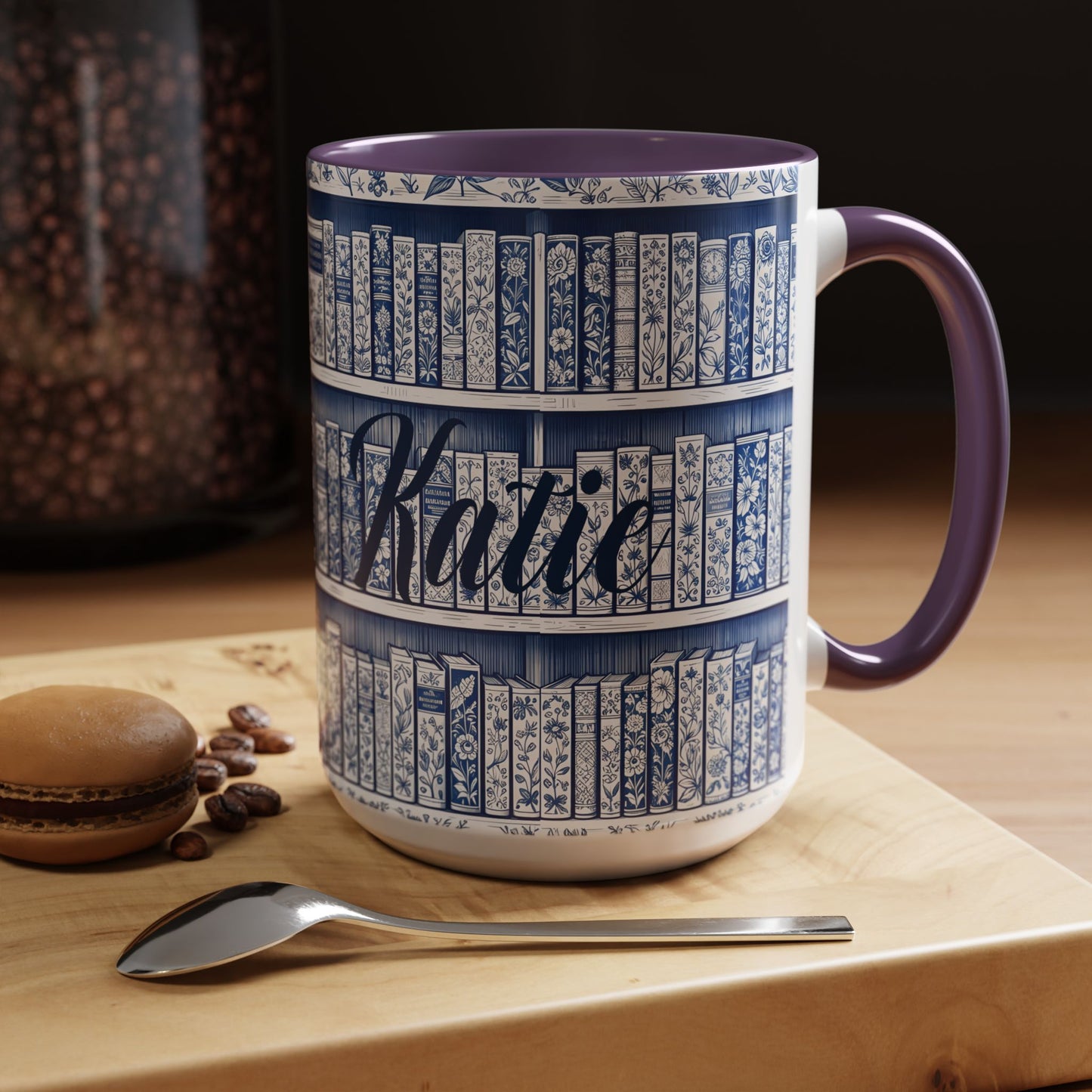 Personalized floral coffee cup, cozy reading bookish gift, book lover birthday gift.