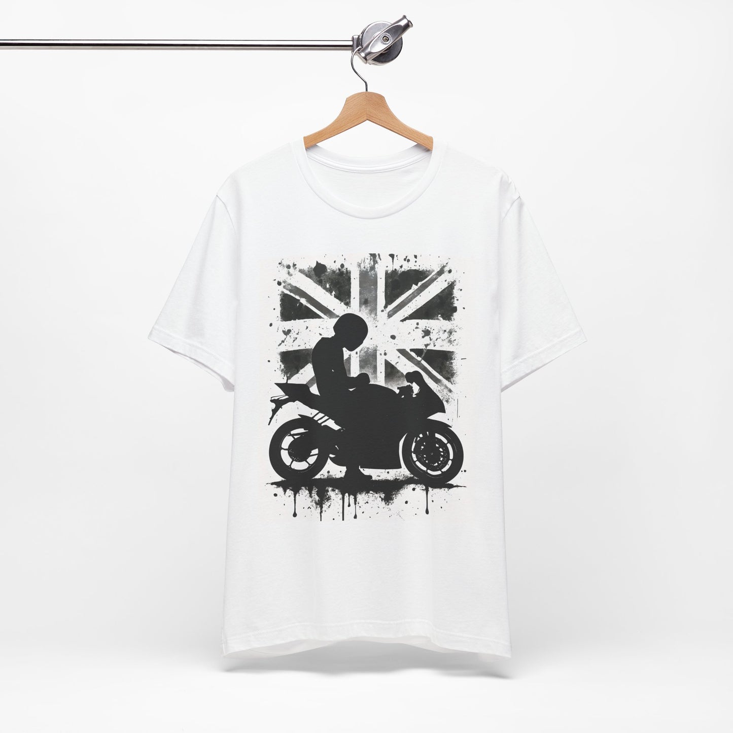 Union Jack Biker T-Shirt, This union jack shirt fuses passion for the open road with a touch of British flair, making it the perfect england shirt for any motorcycle rider.