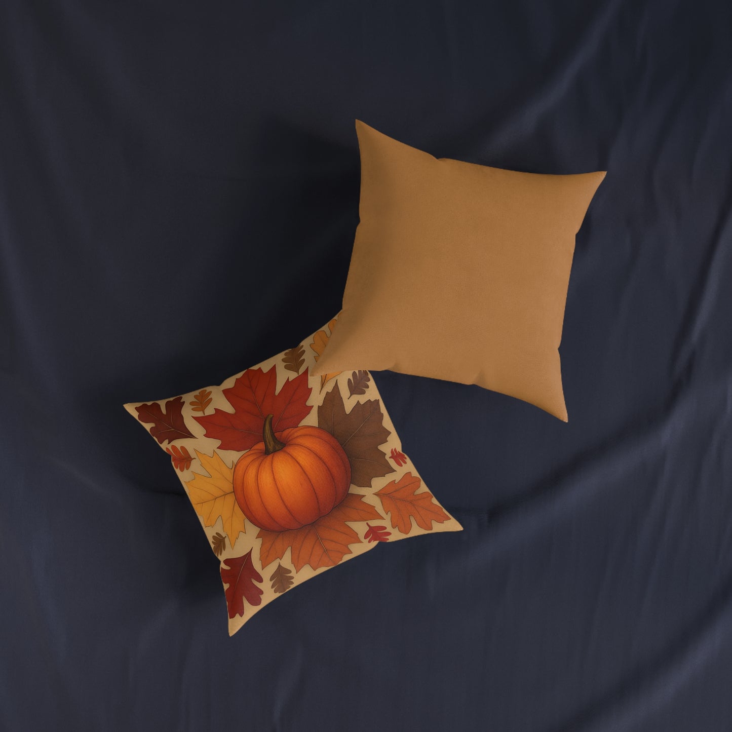Autumn Leaves and Pumpkin Cushion, This autumn pillow cover captures the essence of "hello autumn" with its vibrant orange tones and delightful pumpkin design.