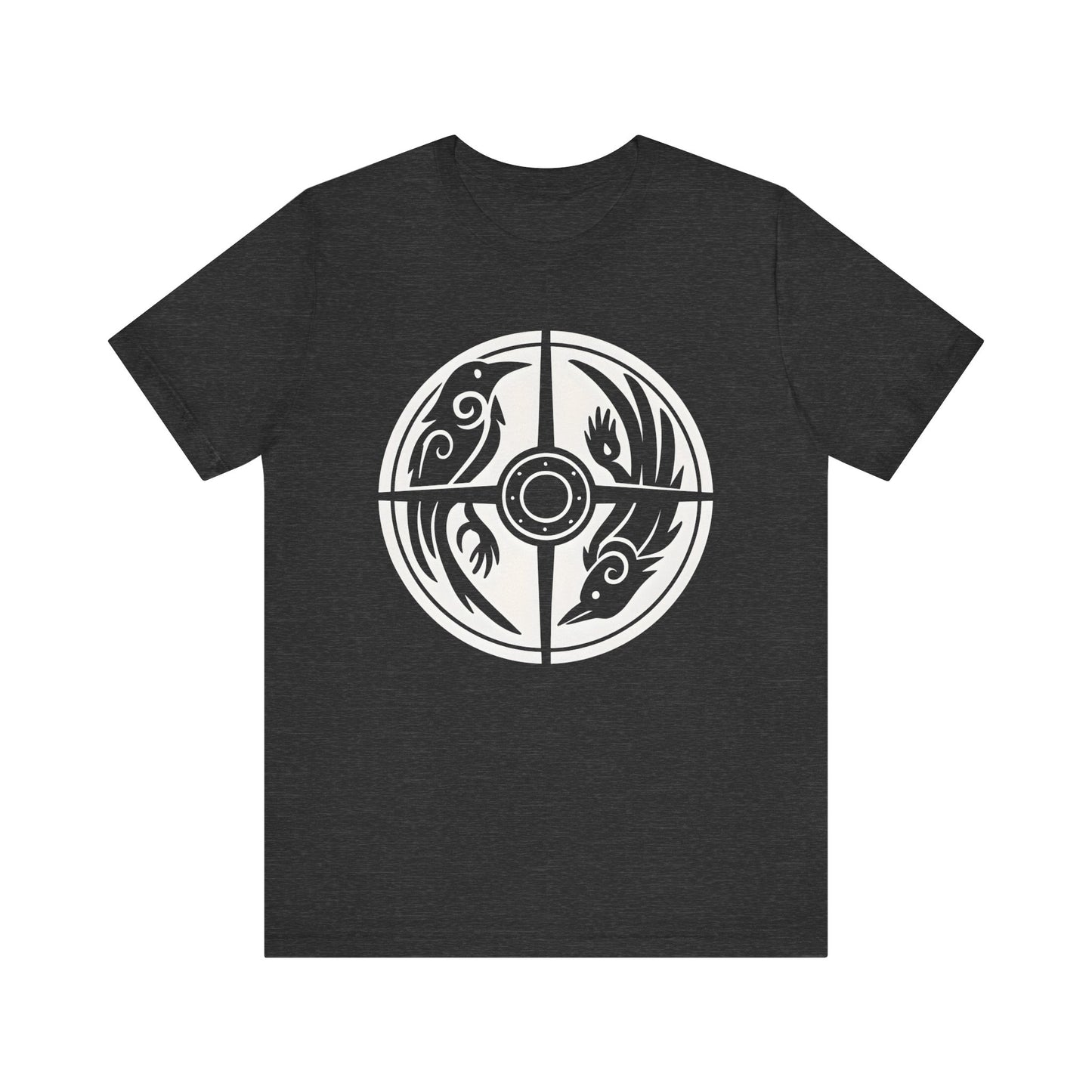 Norse Raven Shield T-shirt, Embrace the spirit of ancient warriors, an essential piece for any lover of Viking apparel.