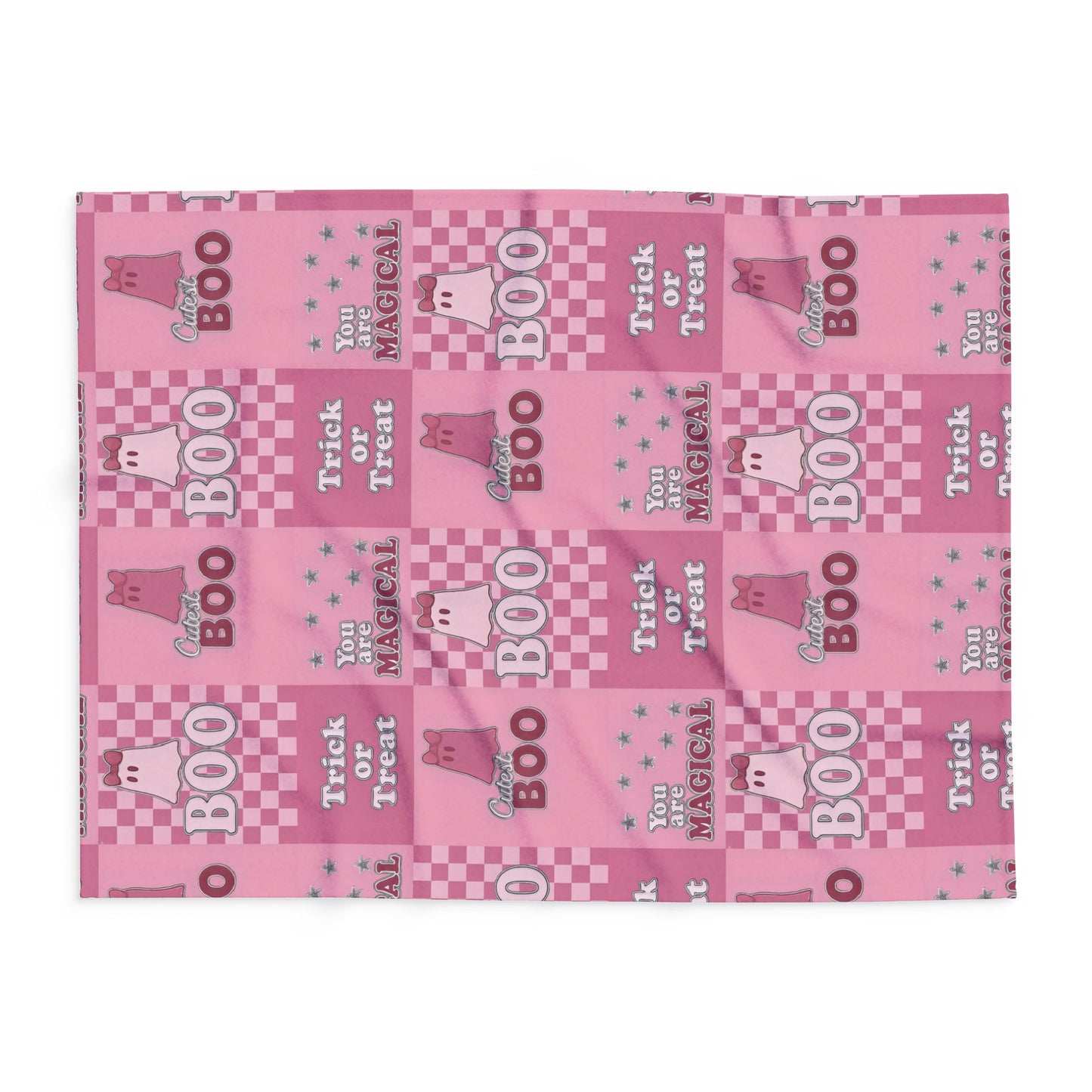 Cutest Boo Pink Ghost Blanket, This soft and fluffy throw features charming ghosties dancing across a playful pink canvas, making it the perfect snuggle blanket for cozy nights in.